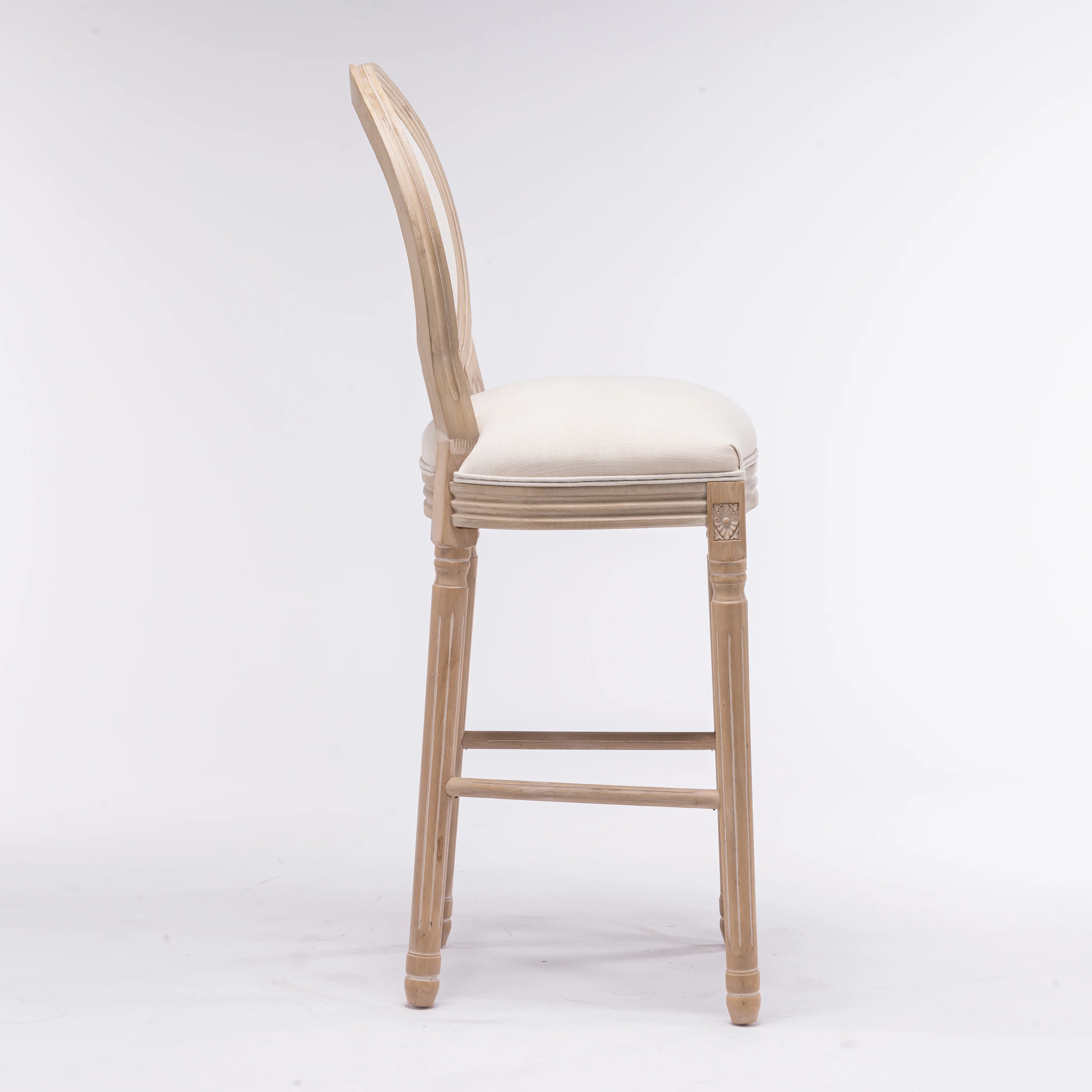 French Country Wooden Barstools With Upholstered Seating , Beige and Natural ，Set of 2 - Image 5