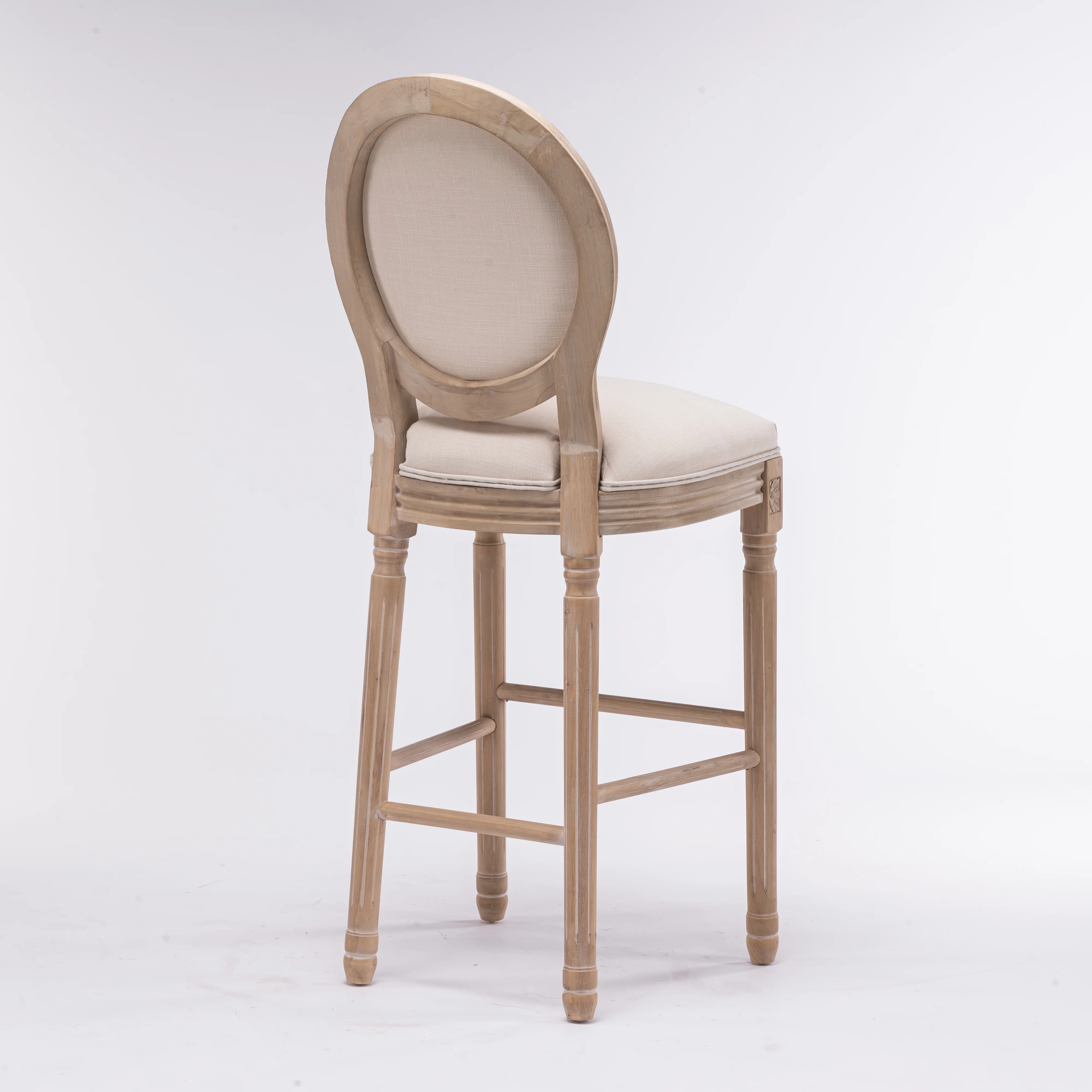 French Country Wooden Barstools With Upholstered Seating , Beige and Natural ，Set of 2 - Image 6