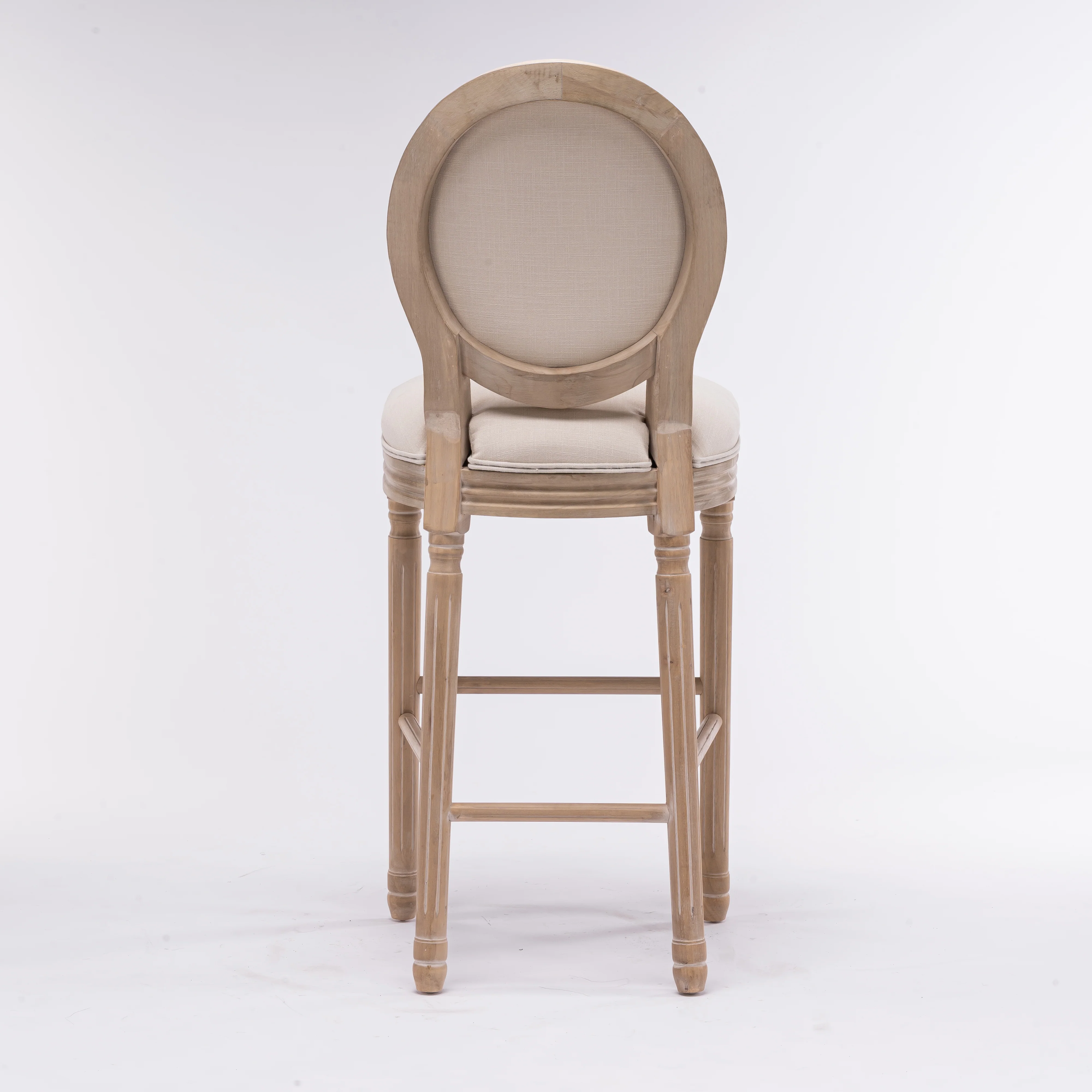 French Country Wooden Barstools With Upholstered Seating , Beige and Natural ，Set of 2 - Image 7