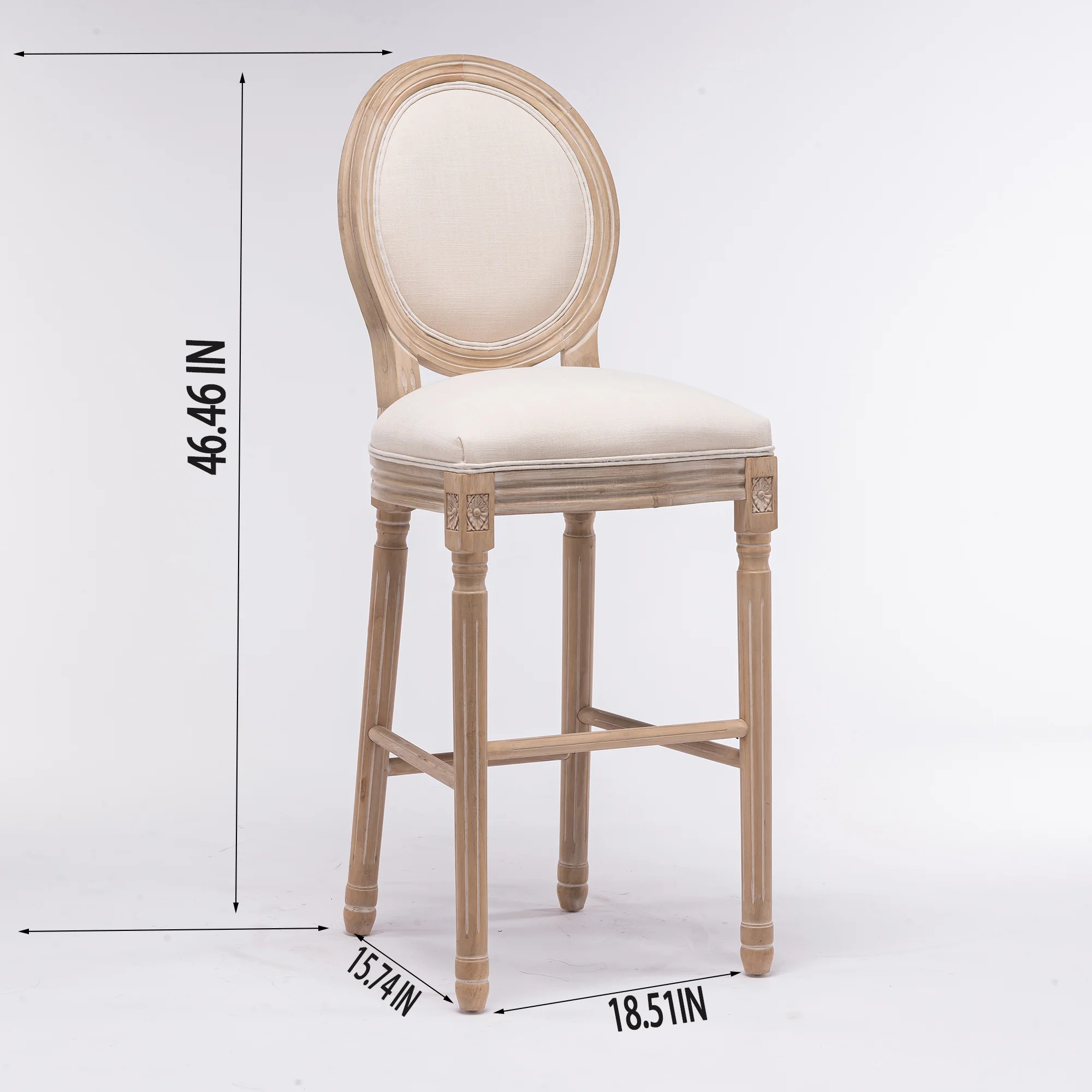French Country Wooden Barstools With Upholstered Seating , Beige and Natural ，Set of 2 - Image 8
