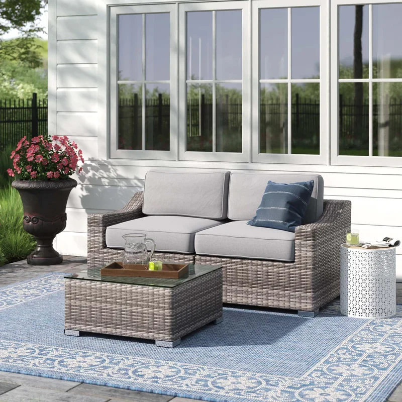 Fully Assembled 2-Person Wicker Seating Set with Cushions - Image 8