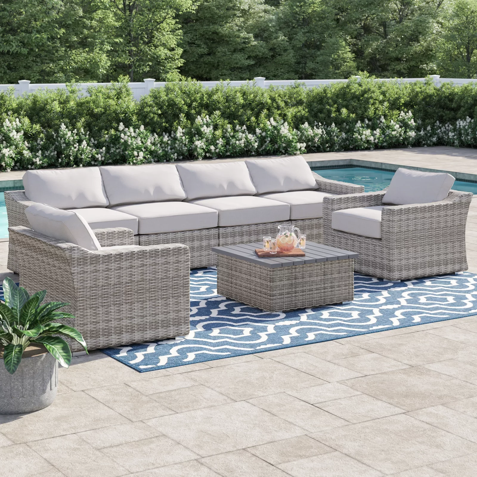 Fully Assembled 6-Person All-Weather Wicker Sectional Seating Set - Image 7