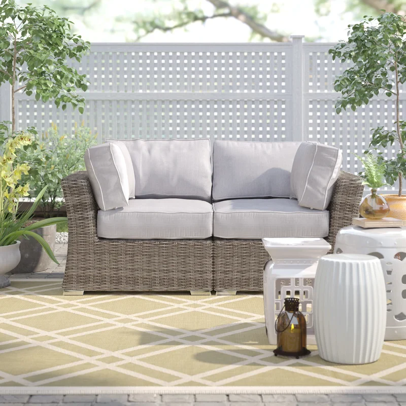 Fully Assembled 66" Outdoor Wicker Loveseat with Cushions - Image 2