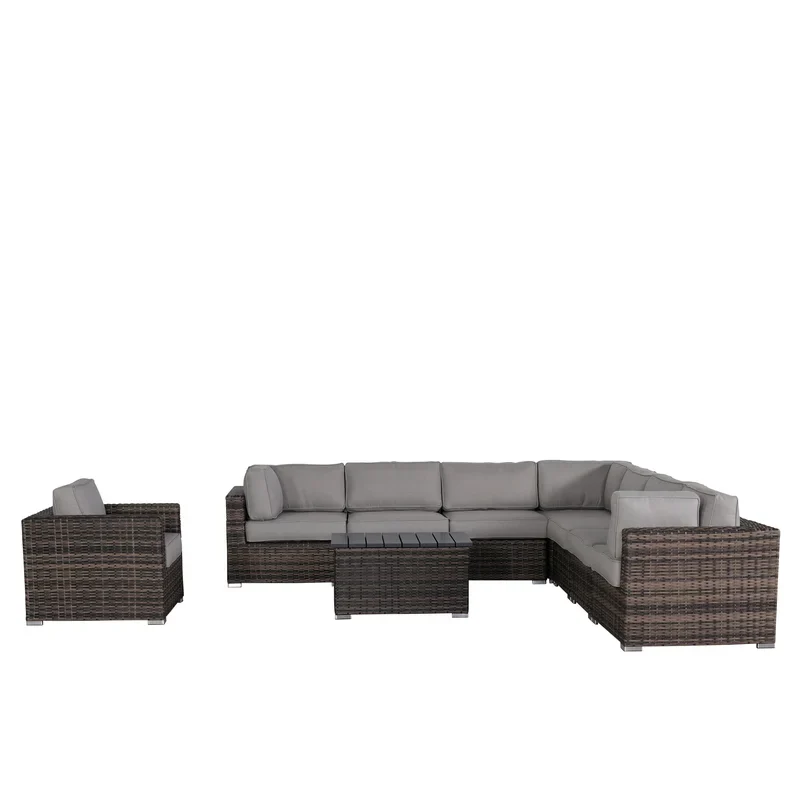 Fully Assembled 7-Person HDPE Wicker Seating Group with Cushions - Image 2