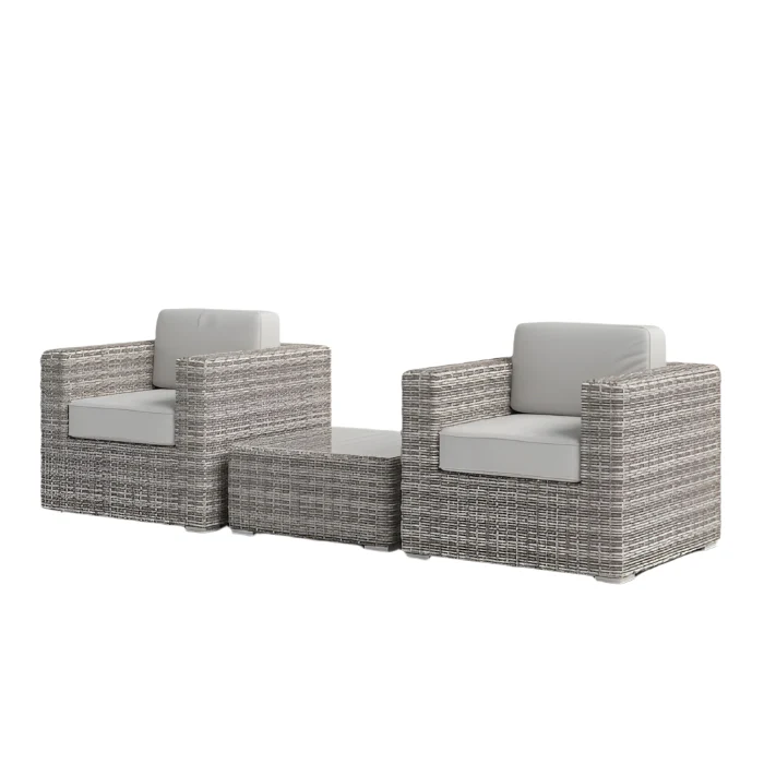 Modern All-Weather Wicker Outdoor Accent Chairs, 3-Piece Set - Image 3