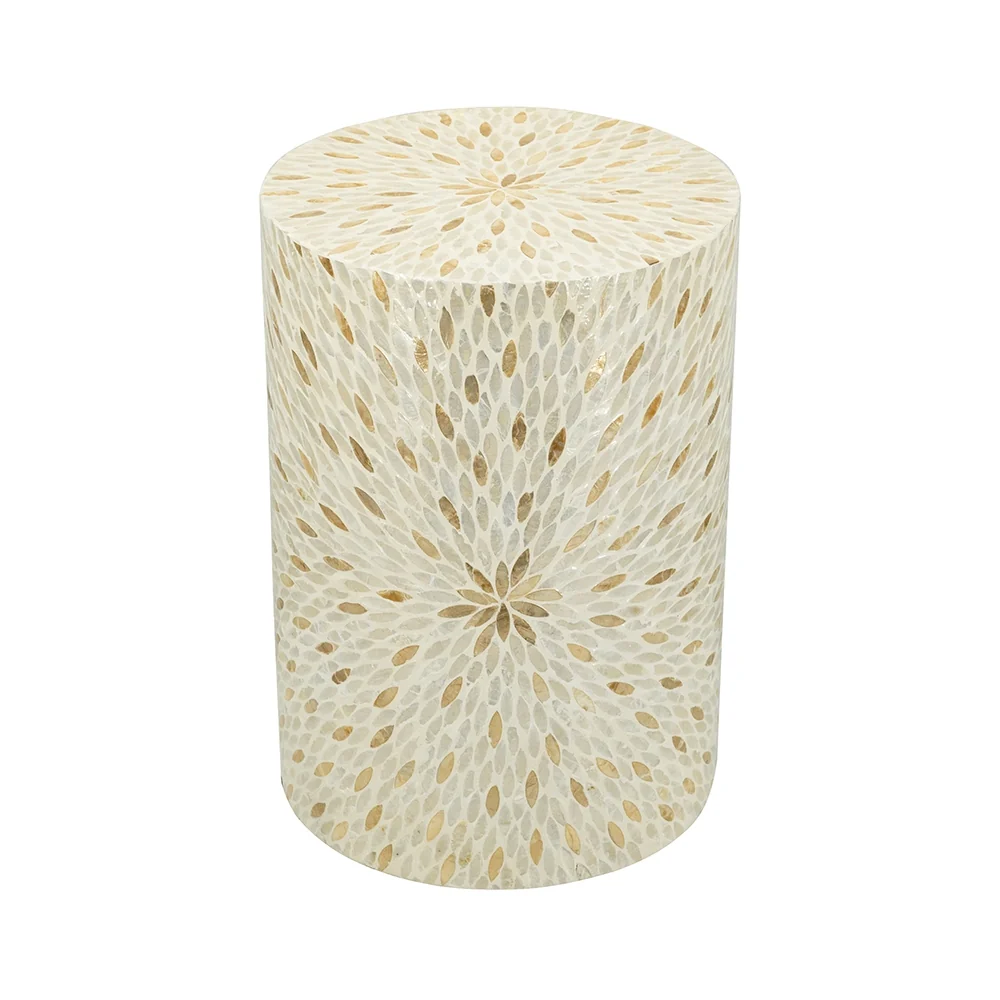 Gold and White Capiz Drum Side Table - Image 3