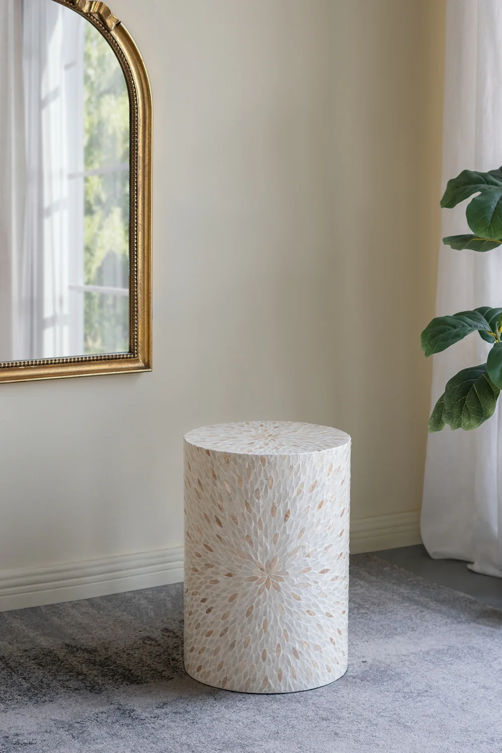 Gold and White Capiz Drum Side Table - Image 5