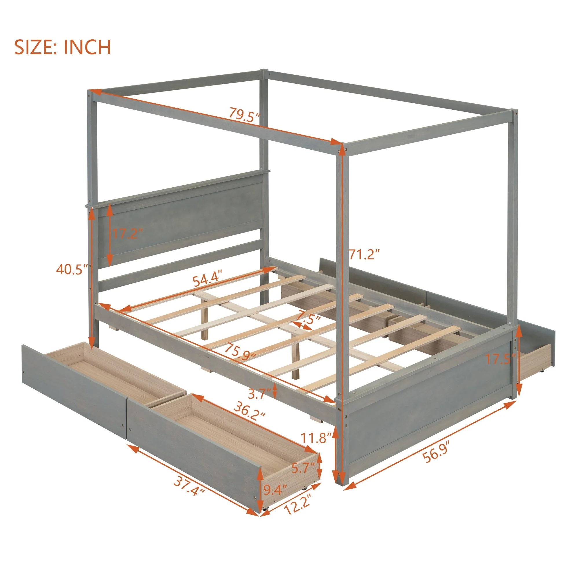 Grant Canopy Bed with Four Drawers - Image 14