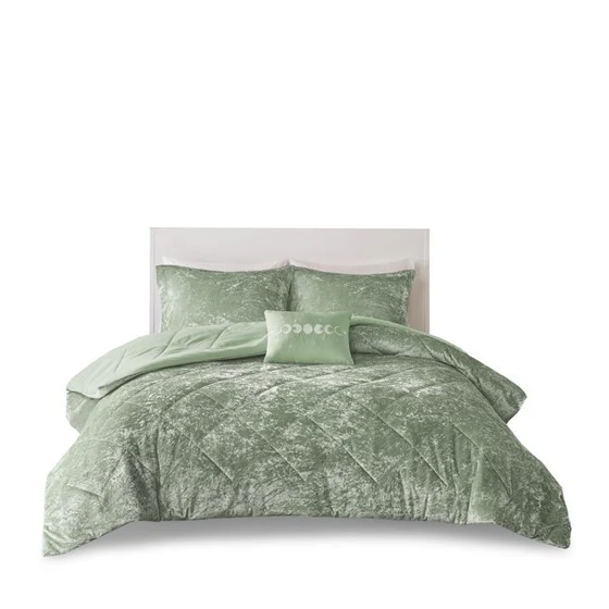 Green Velvet Twin/Twin XL Comforter Set with Throw Pillow - Image 2