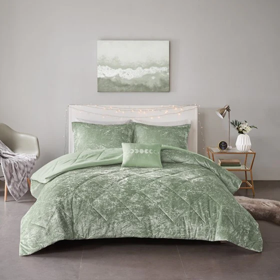 Green Velvet Twin/Twin XL Comforter Set with Throw Pillow - Image 6