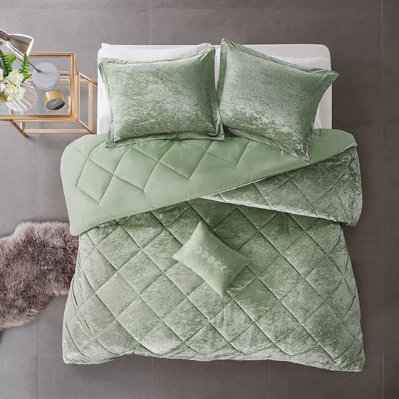 Green Velvet Twin/Twin XL Comforter Set with Throw Pillow - Image 7