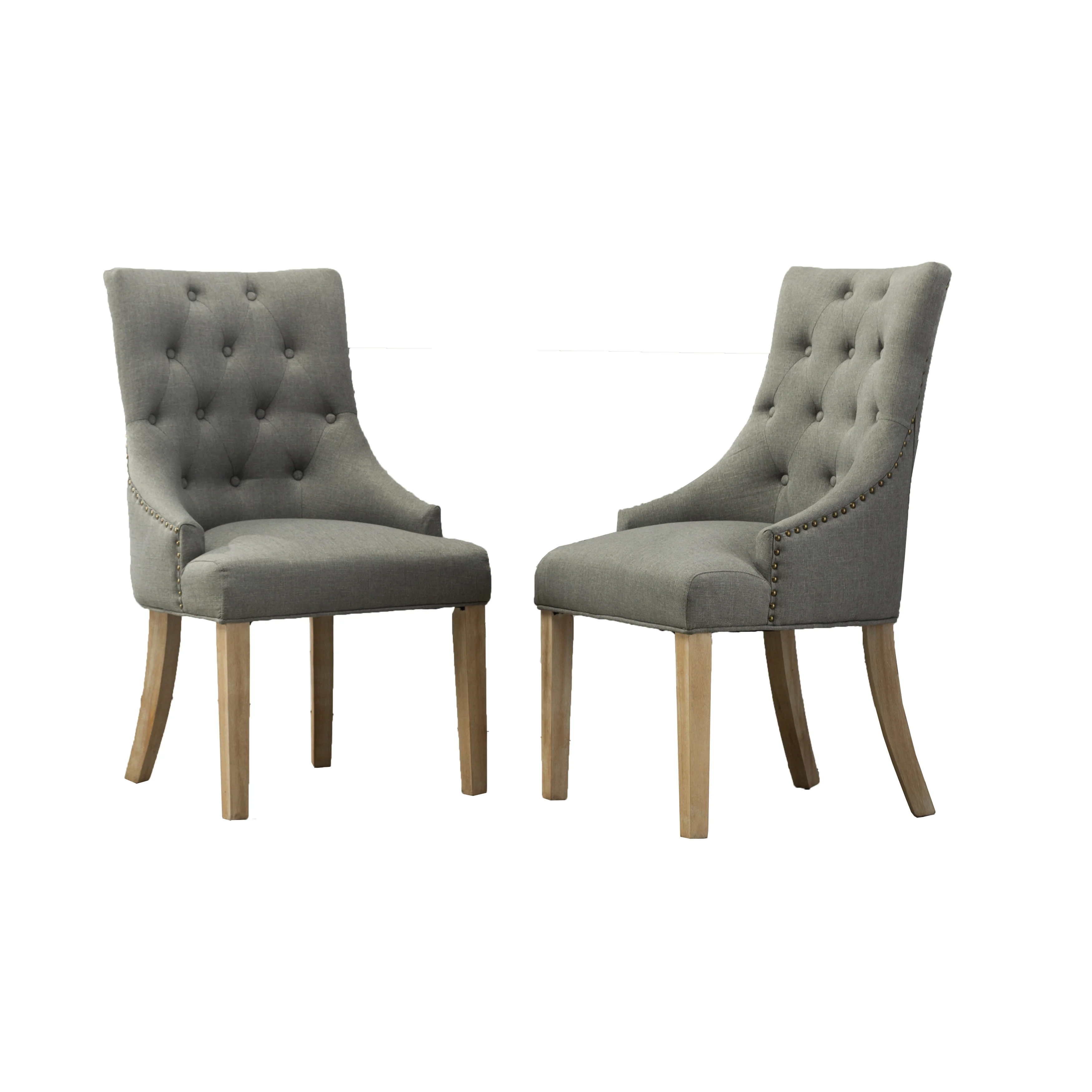 Grey Button Tufted Solid Wood Wingback Dining Chairs, Set of 2 - Image 10