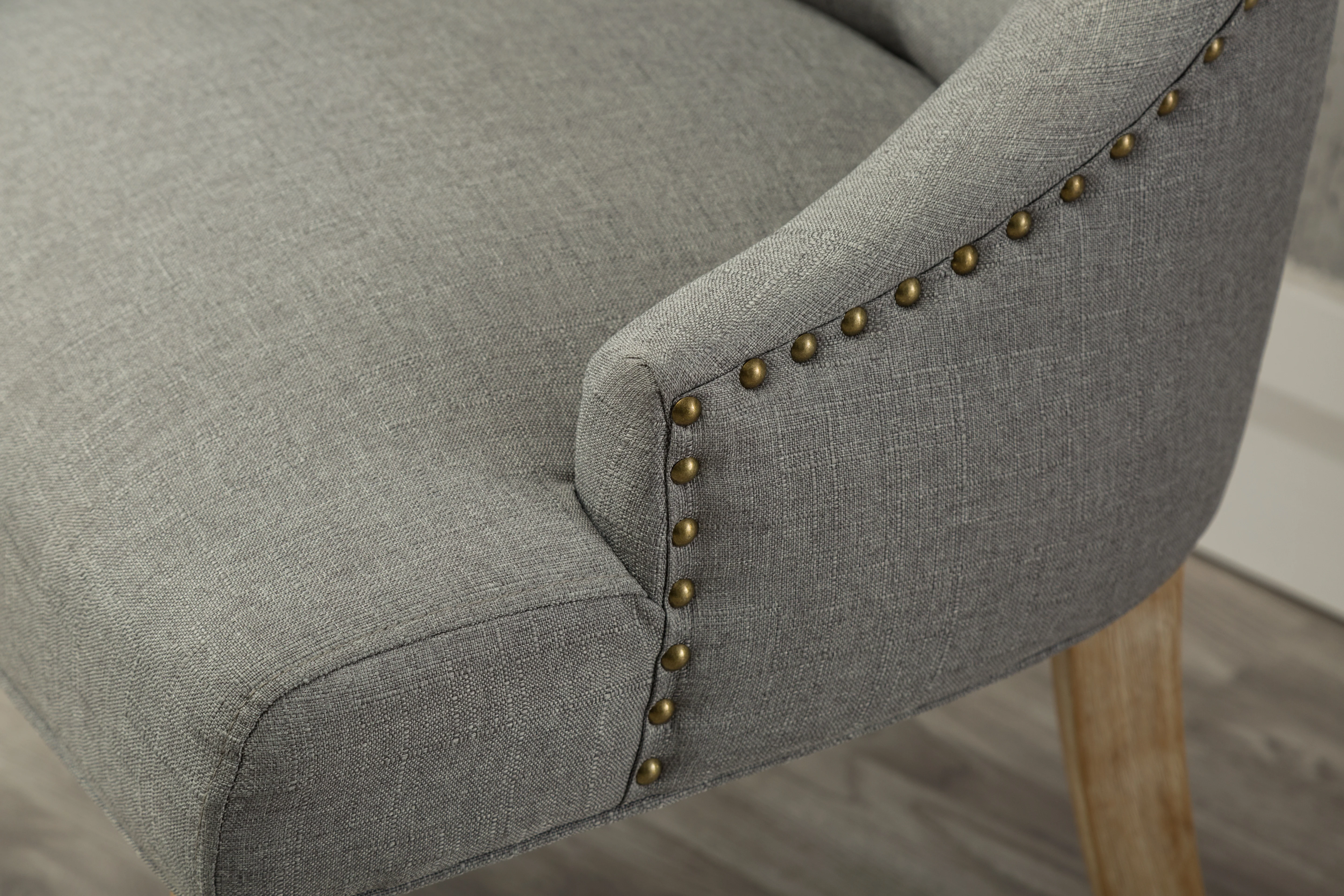 Grey Button Tufted Solid Wood Wingback Dining Chairs, Set of 2 - Image 7