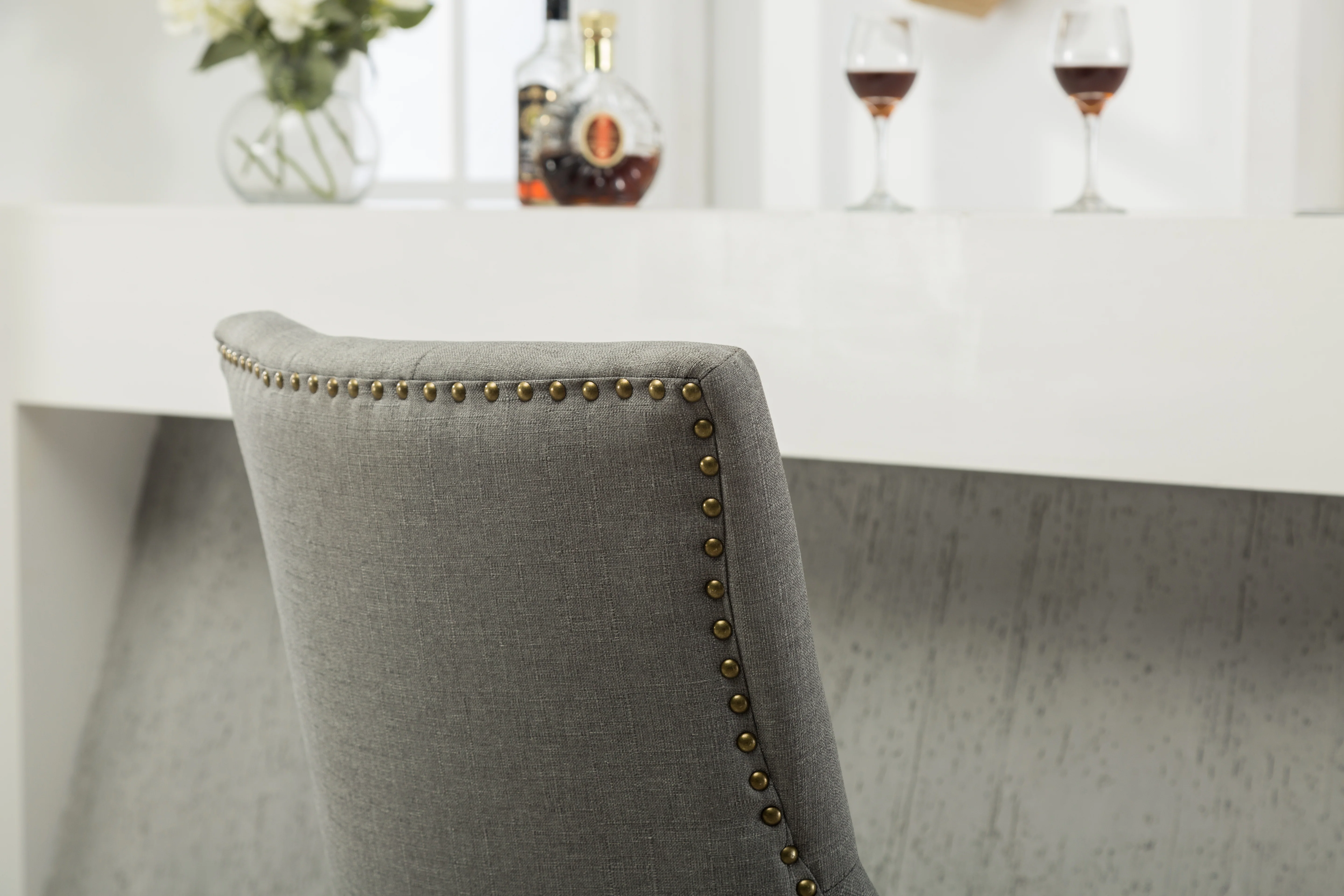 Grey Button Tufted Solid Wood Wingback Dining Chairs, Set of 2 - Image 9