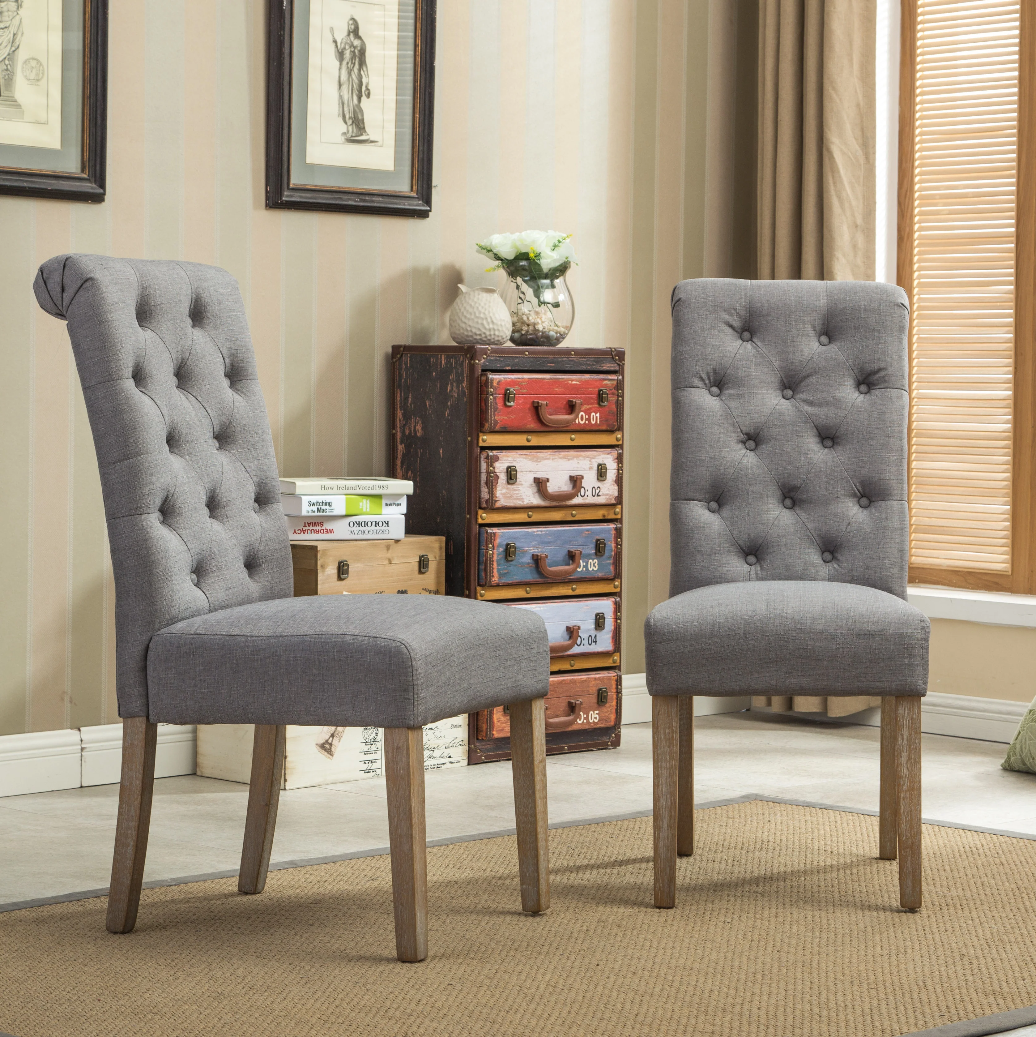 Hazel Solid Wood Button Tufted Upholstered Parsons Dining Chair, Set of 2 - Image 2