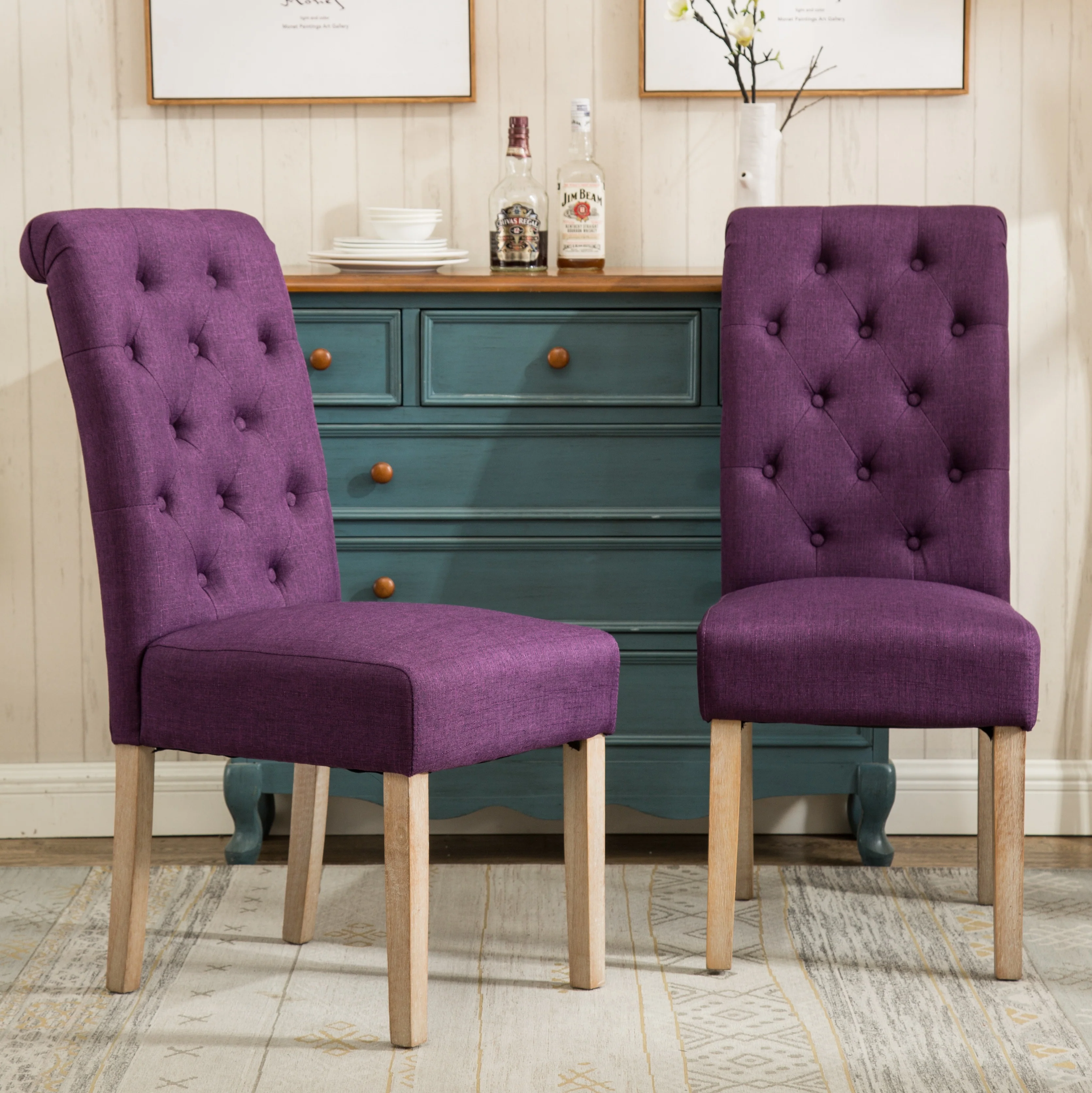 Hazel Solid Wood Button Tufted Upholstered Parsons Dining Chair, Set of 2 - Image 20