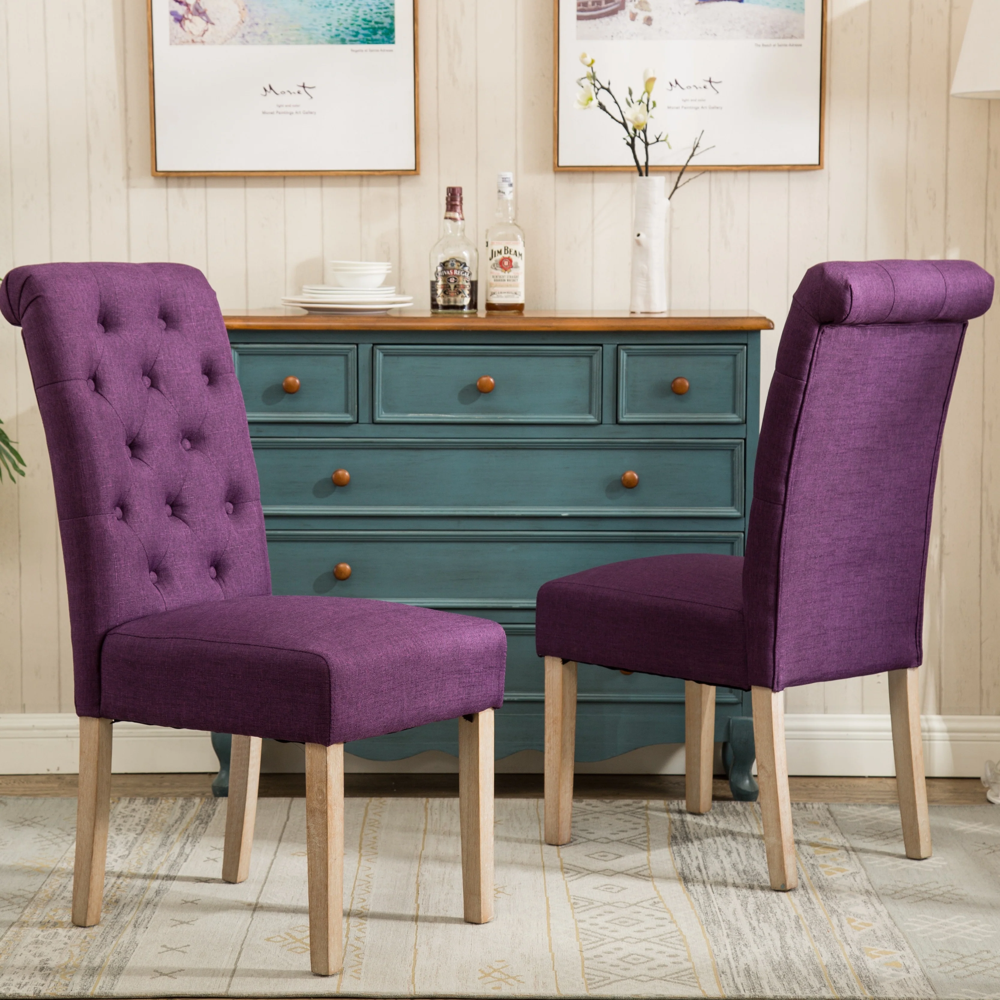 Hazel Solid Wood Button Tufted Upholstered Parsons Dining Chair, Set of 2 - Image 21