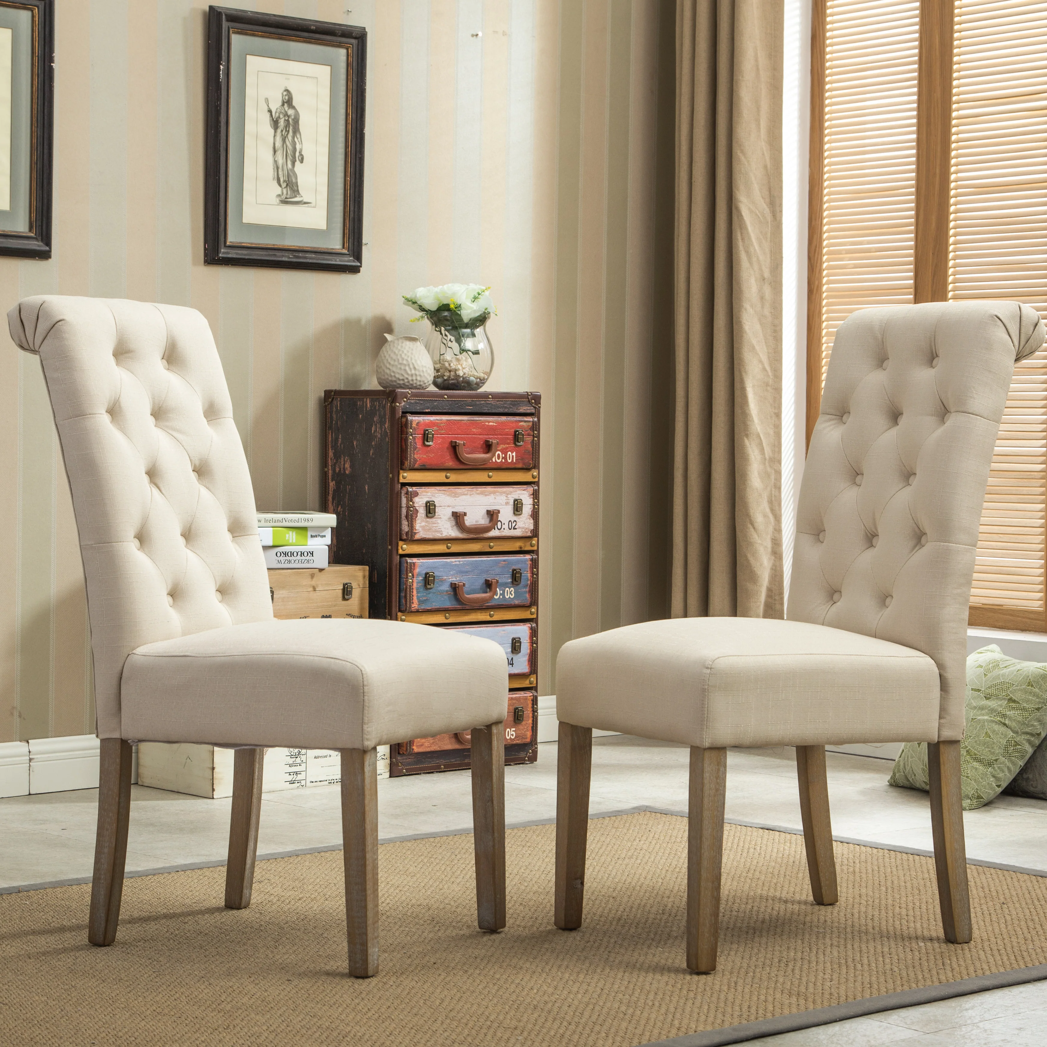 Hazel Solid Wood Button Tufted Upholstered Parsons Dining Chair, Set of 2 - Image 29
