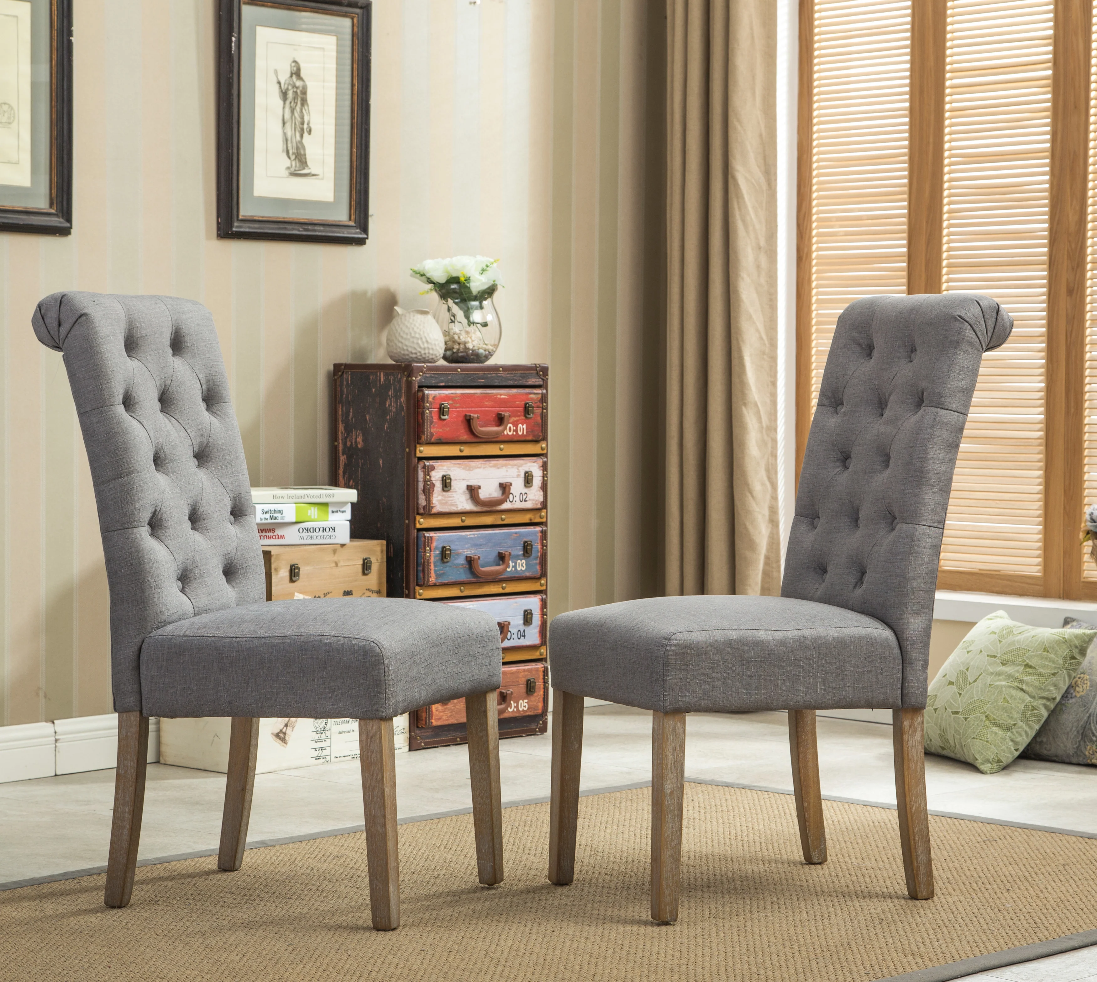 Hazel Solid Wood Button Tufted Upholstered Parsons Dining Chair, Set of 2 - Image 3