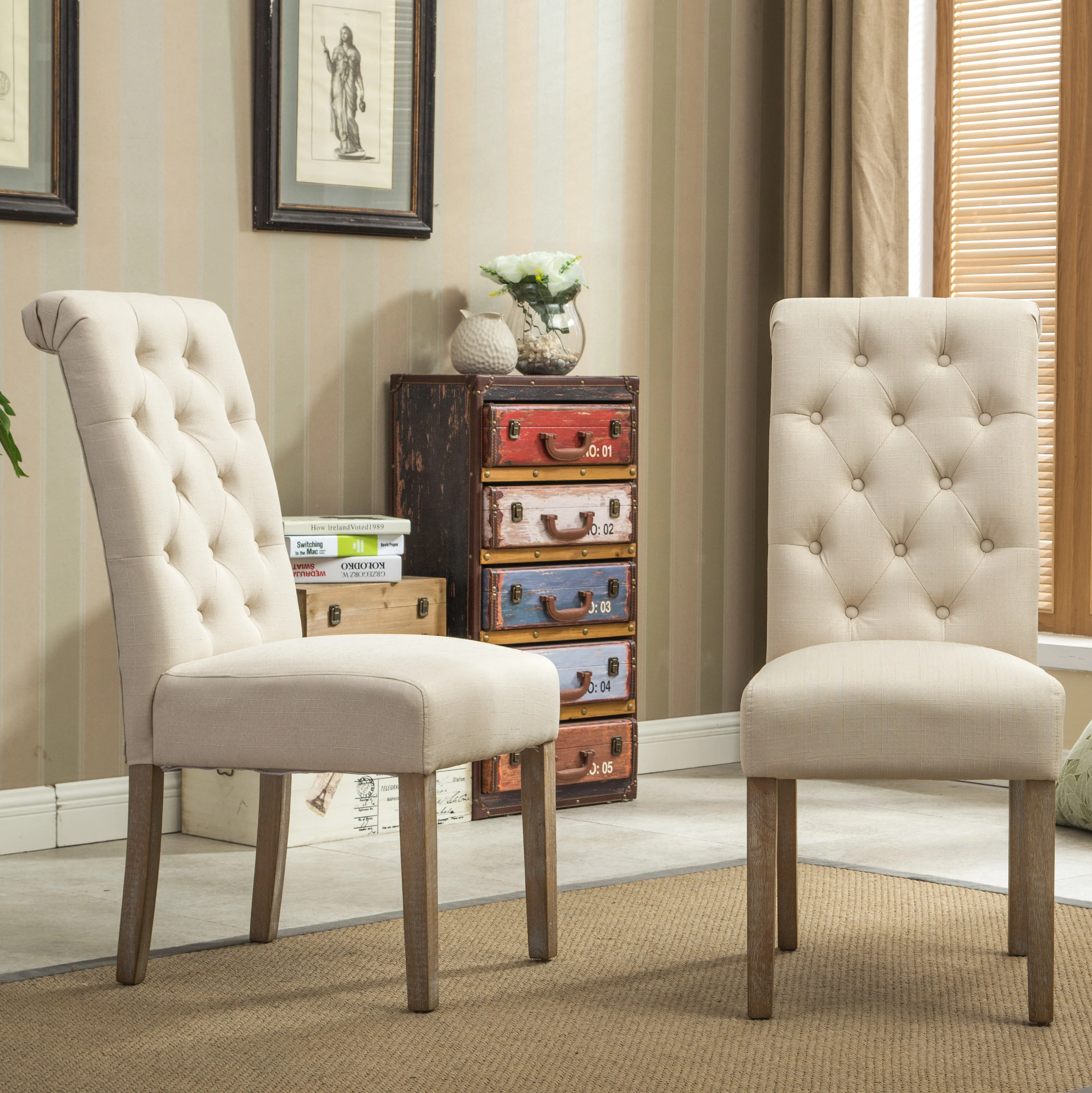 Hazel Solid Wood Button Tufted Upholstered Parsons Dining Chair, Set of 2 - Image 30