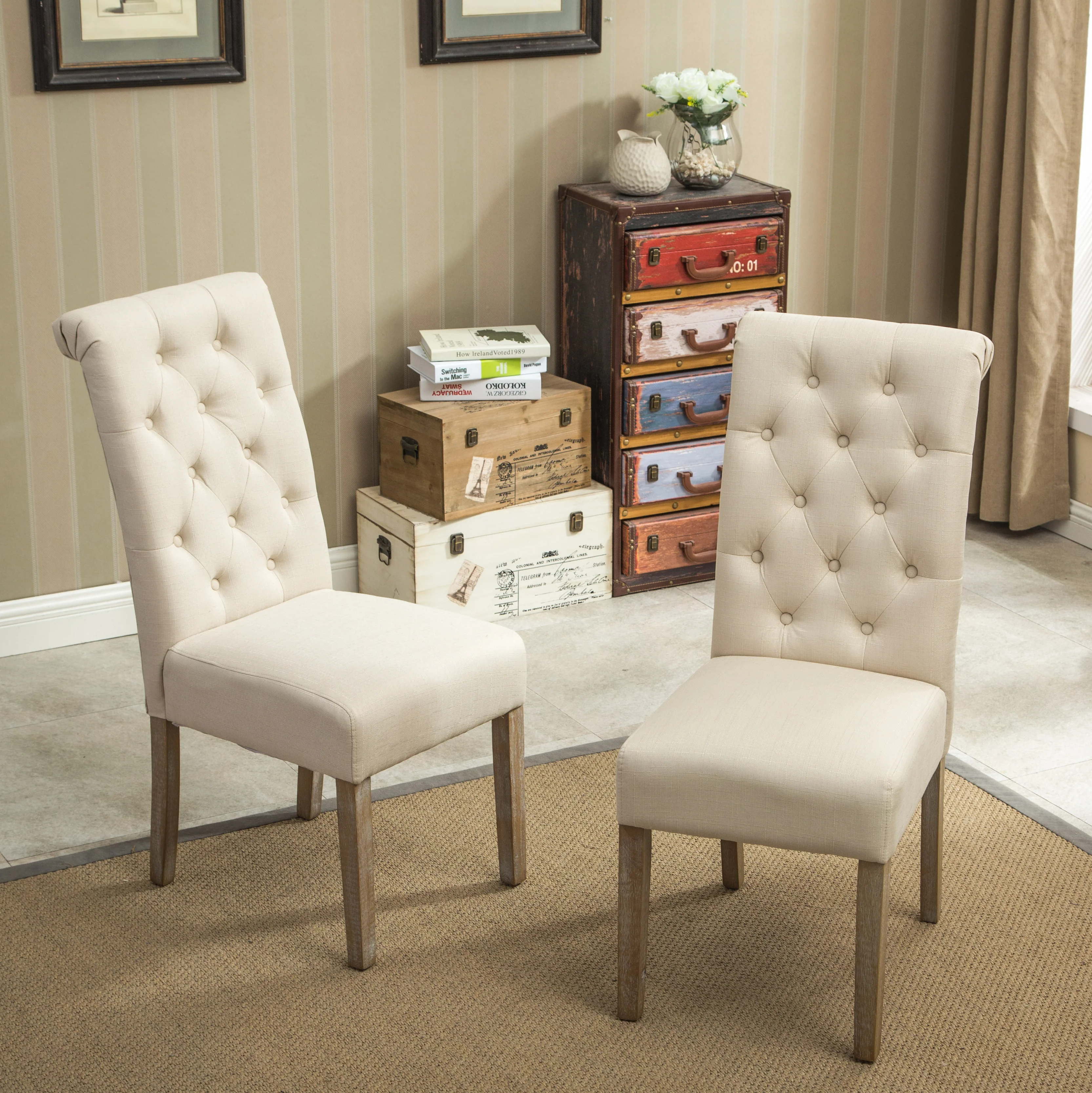 Hazel Solid Wood Button Tufted Upholstered Parsons Dining Chair, Set of 2 - Image 31
