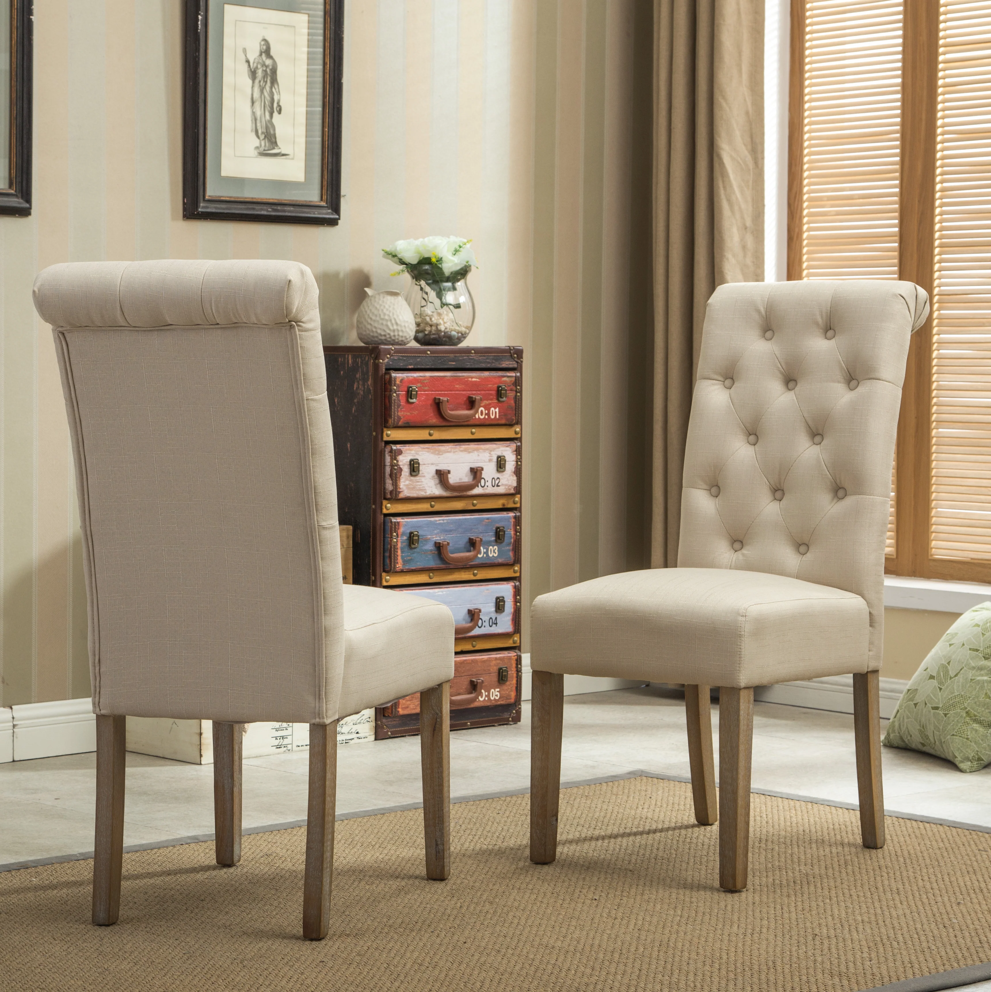 Hazel Solid Wood Button Tufted Upholstered Parsons Dining Chair, Set of 2 - Image 32
