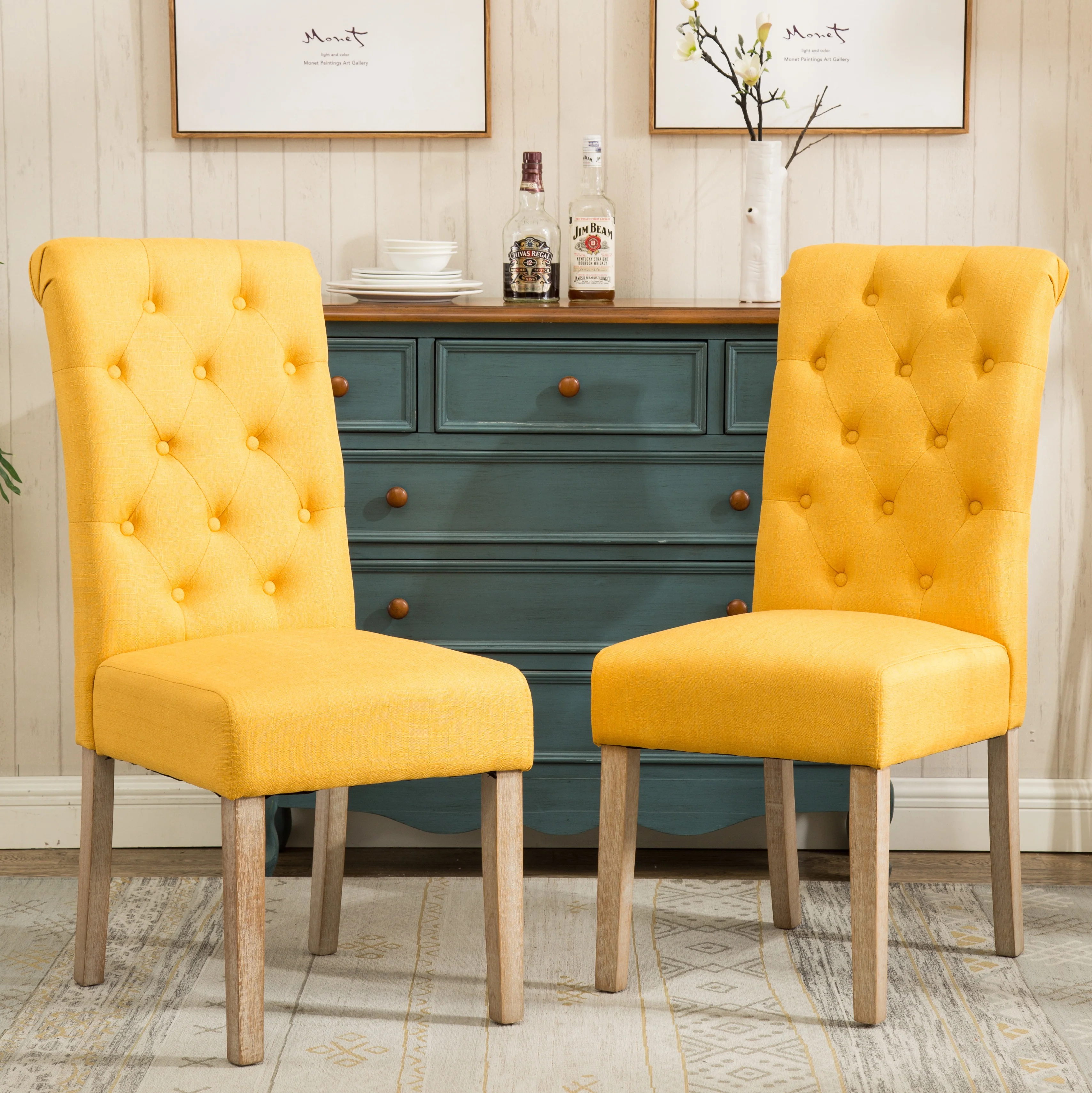 Hazel Solid Wood Button Tufted Upholstered Parsons Dining Chair, Set of 2 - Image 38