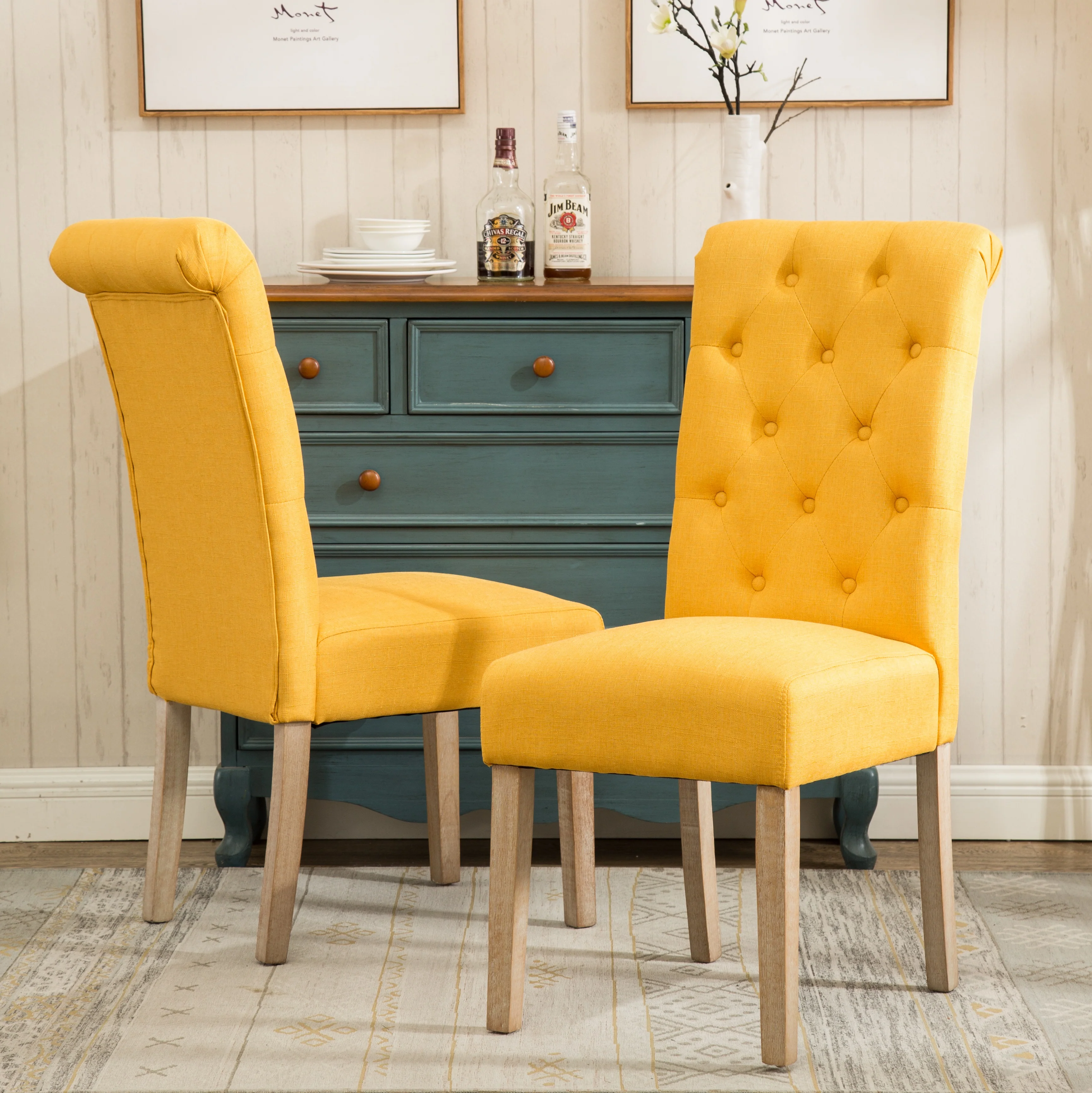 Hazel Solid Wood Button Tufted Upholstered Parsons Dining Chair, Set of 2 - Image 39
