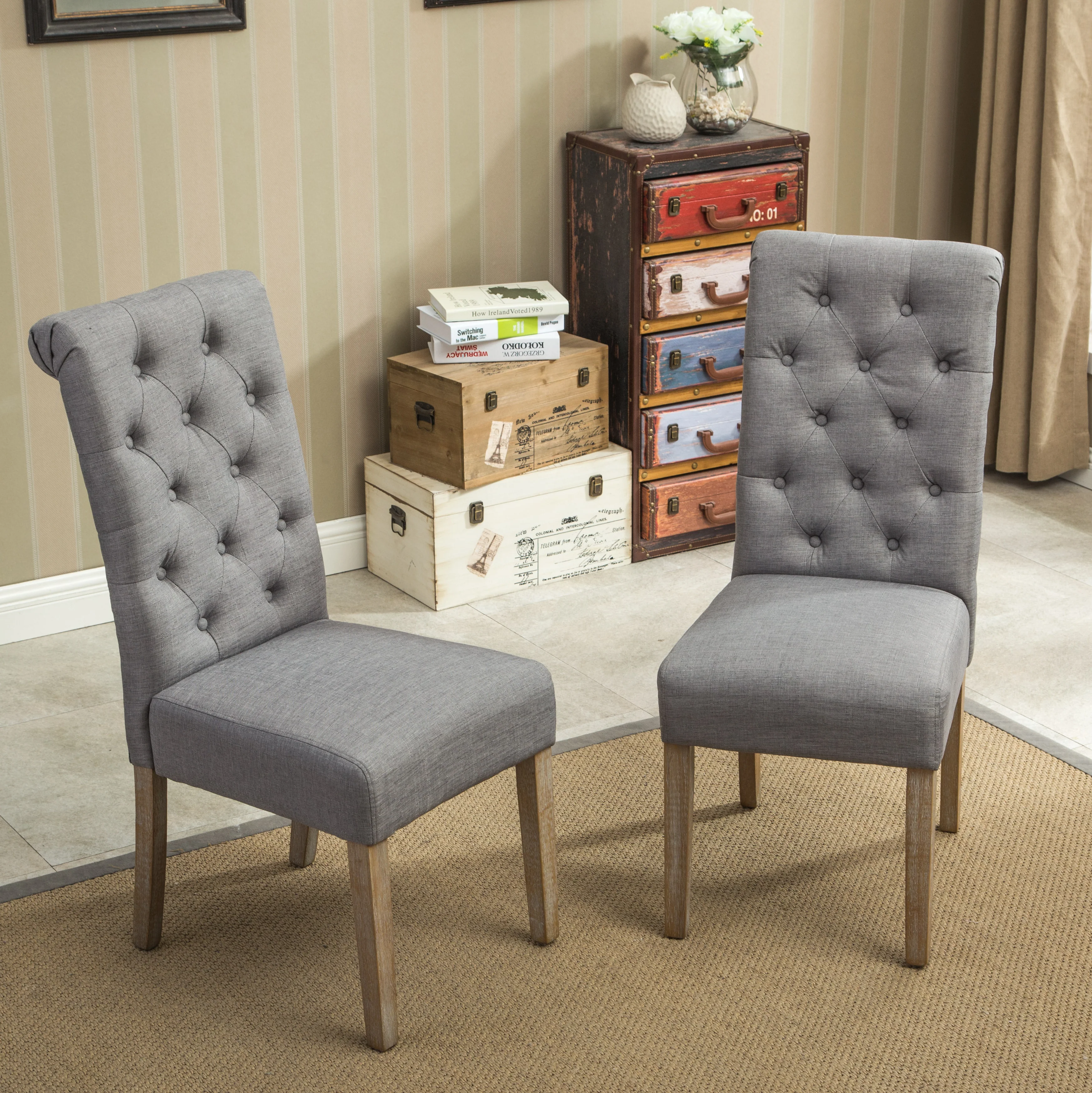 Hazel Solid Wood Button Tufted Upholstered Parsons Dining Chair, Set of 2 - Image 4