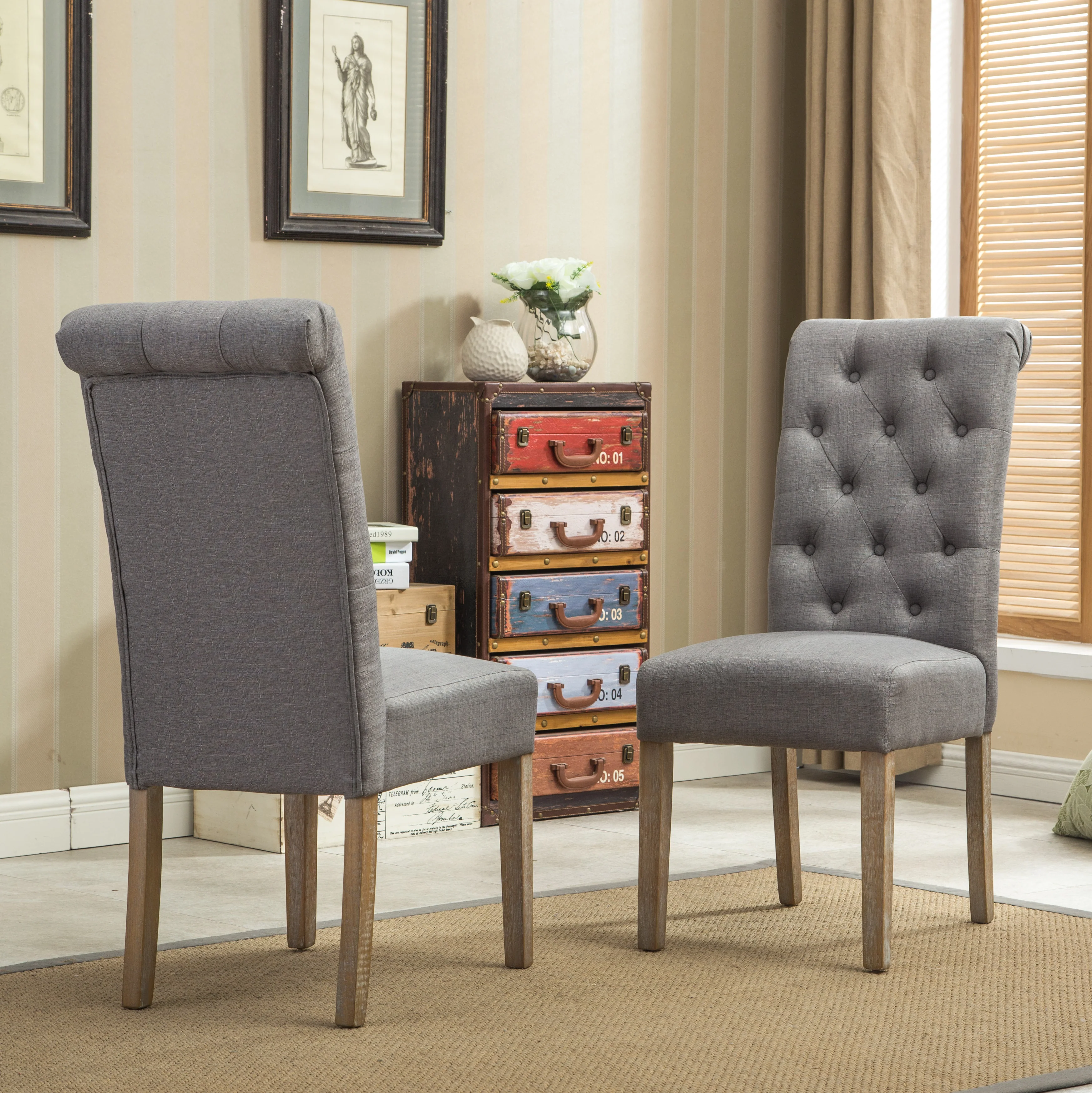 Hazel Solid Wood Button Tufted Upholstered Parsons Dining Chair, Set of 2 - Image 5