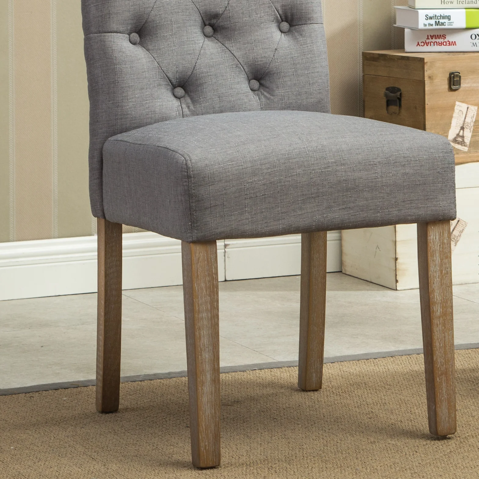 Hazel Solid Wood Button Tufted Upholstered Parsons Dining Chair, Set of 2 - Image 9