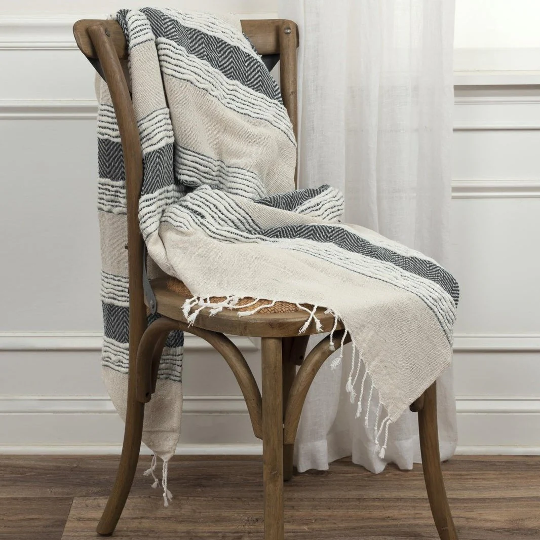 Hand loomed Stripe And Chevron 90% Cotton, 10% Acrylic Throw - Image 36