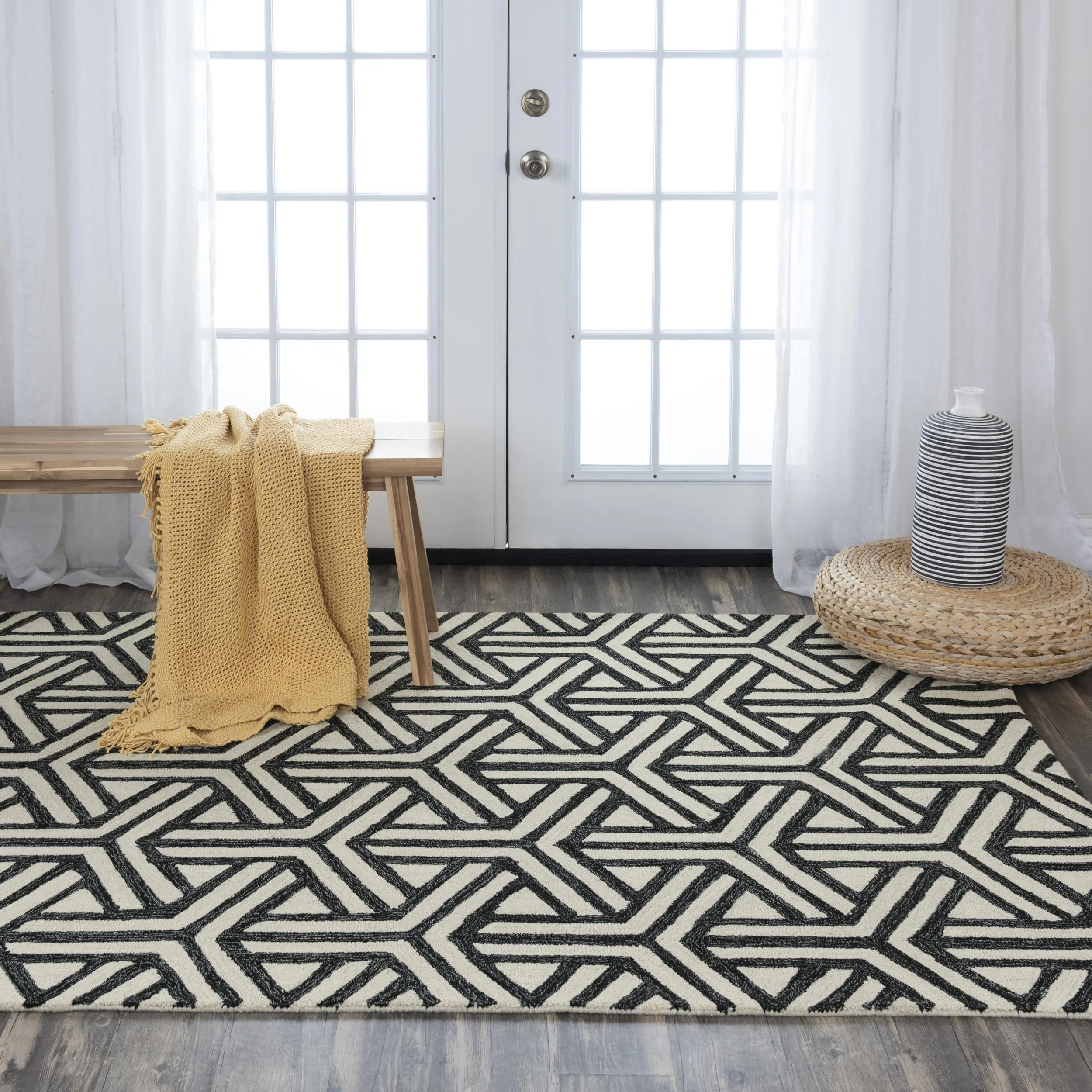 Hand Tufted 100% Wool Geometric Area Rug - Image 2