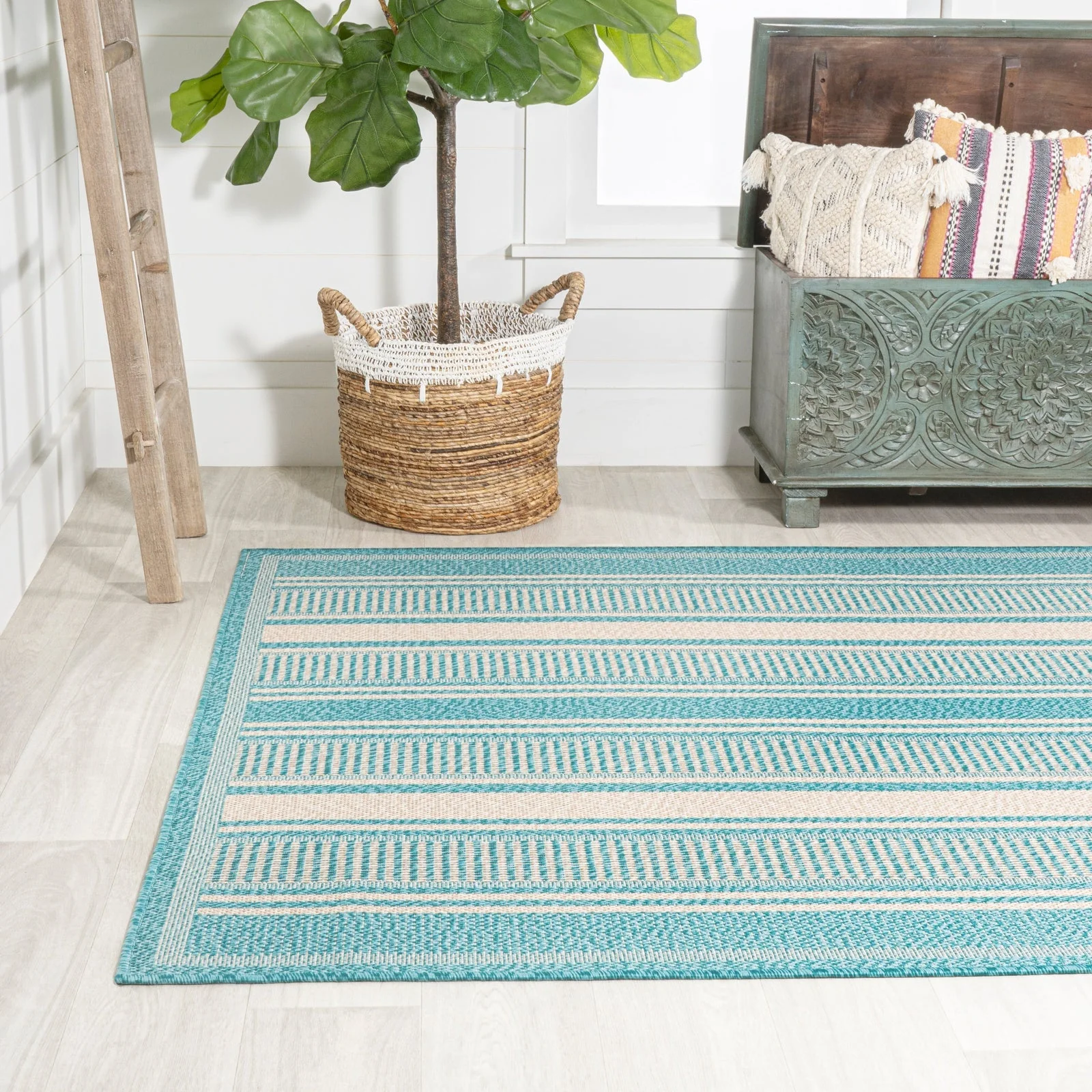 Haynes Modern Double Stripe Indoor/Outdoor Area Rug - Image 5