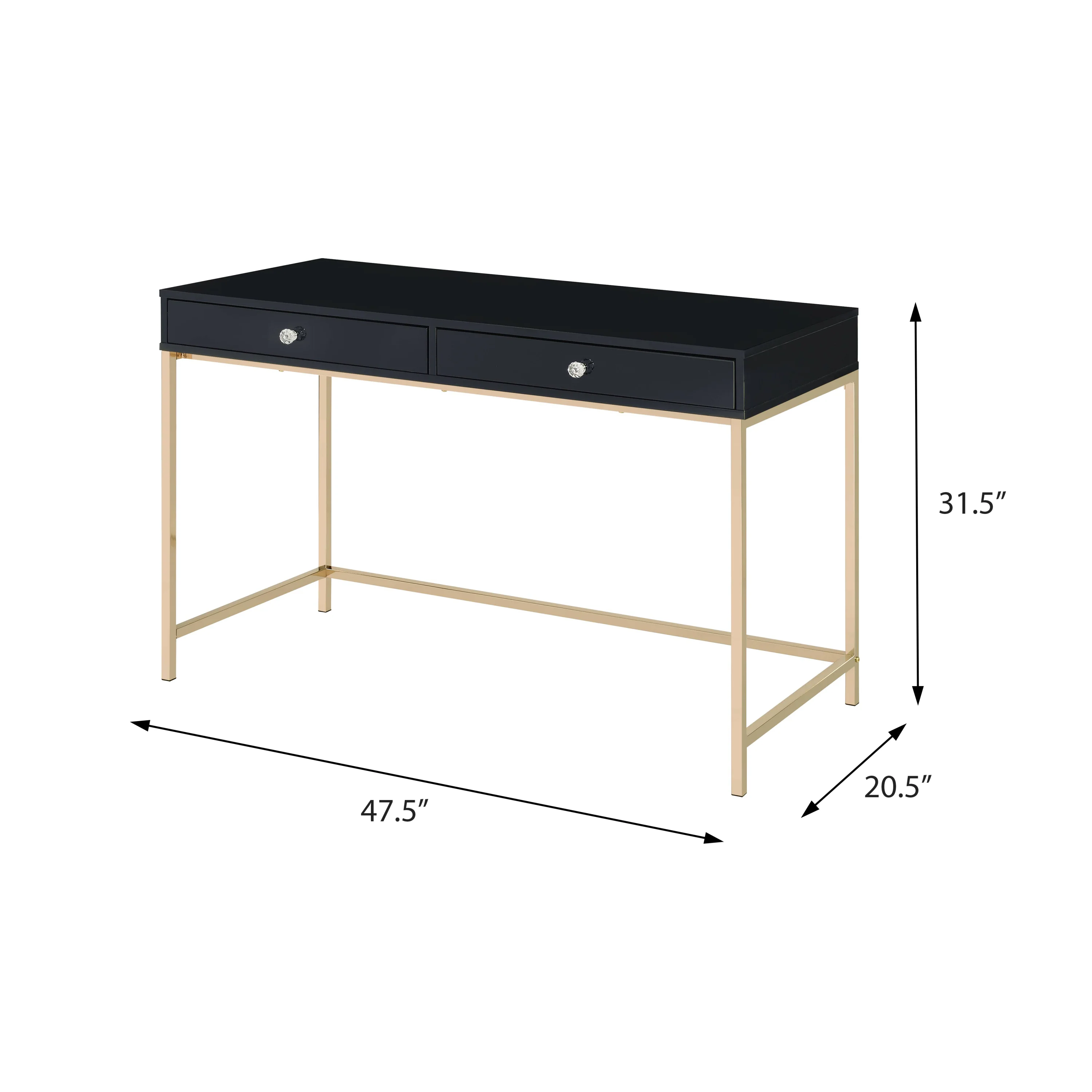 High Gloss and Gold 2-Drawer Writing Desk - Image 6