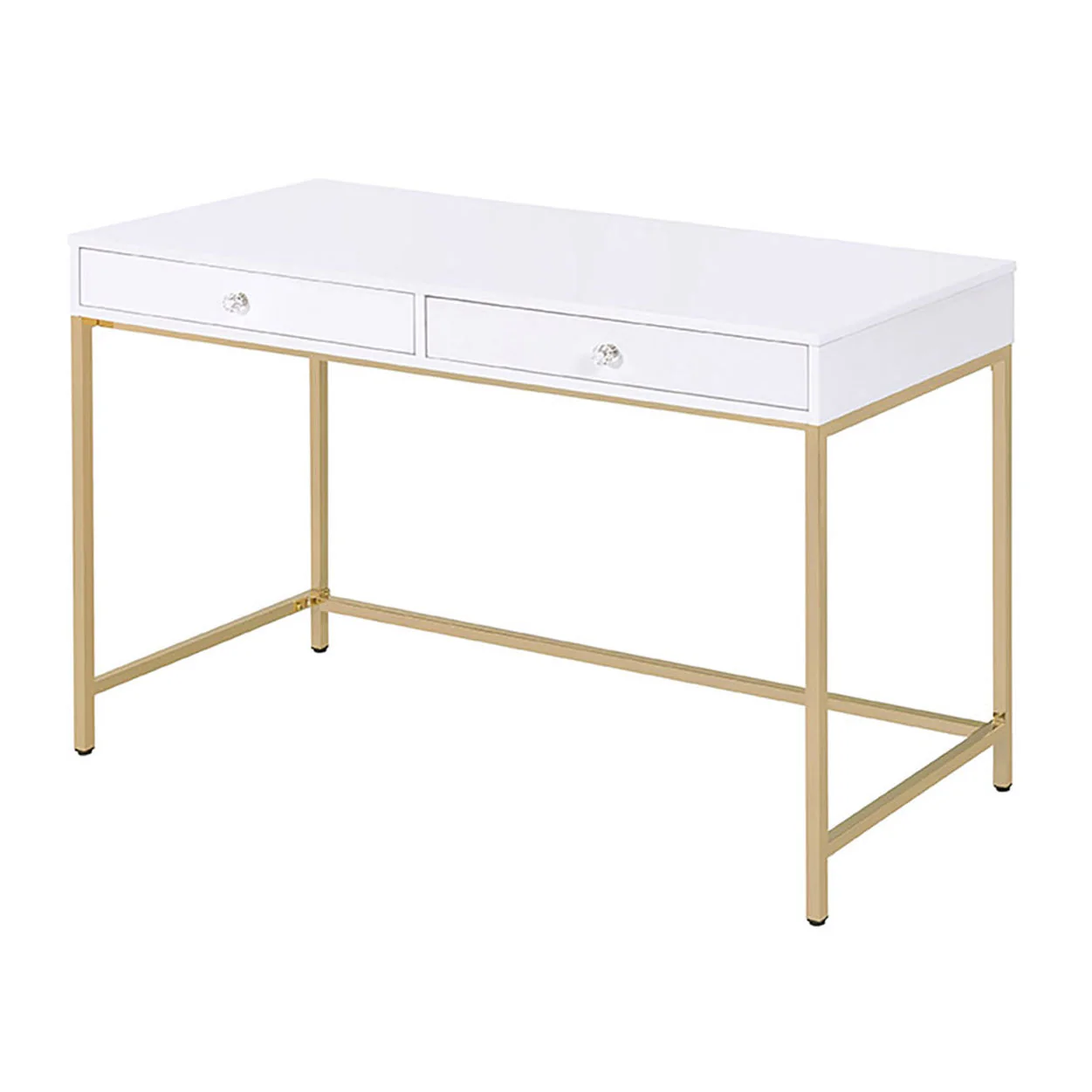High Gloss and Gold 2-Drawer Writing Desk - Image 9