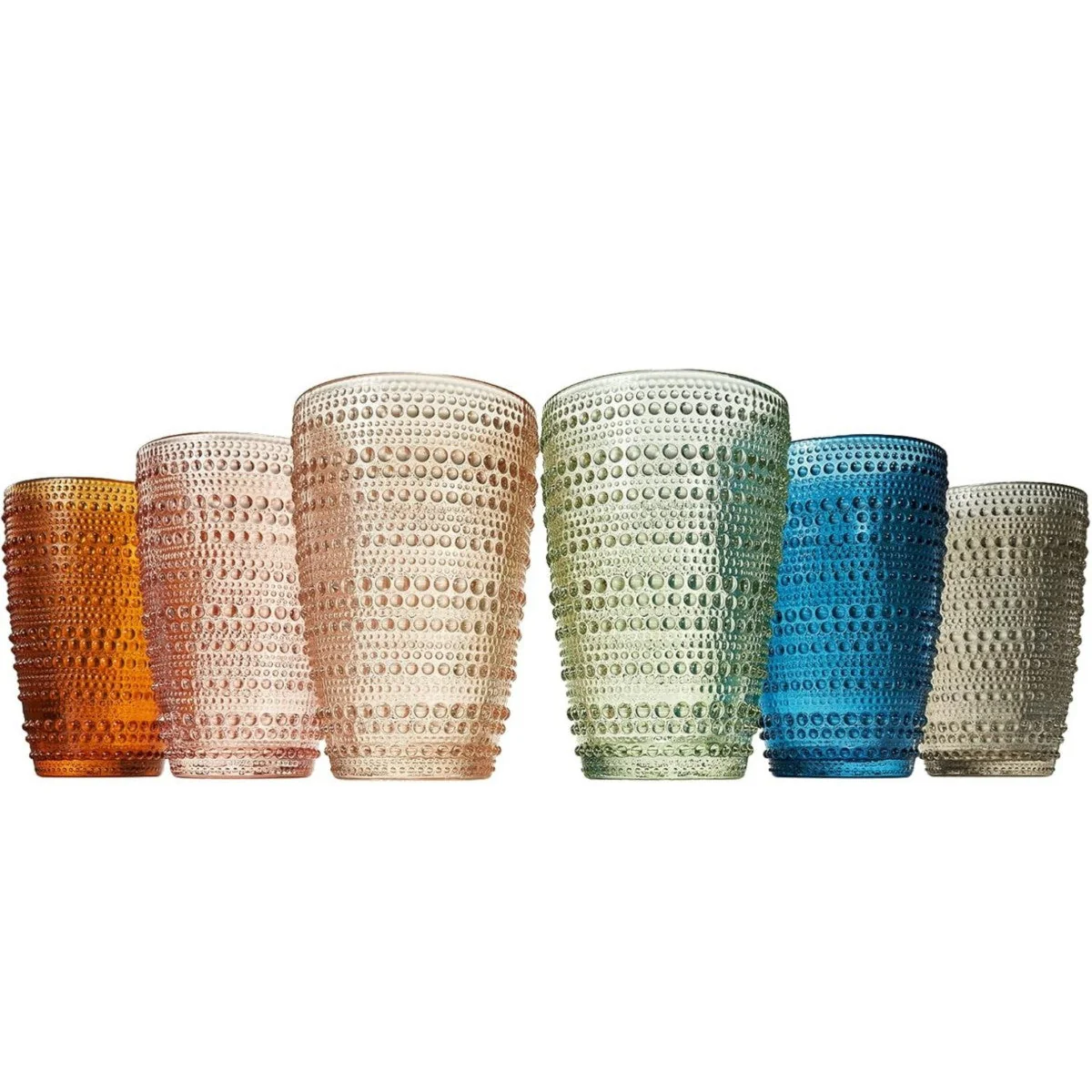 Hobnail Beaded Highball Muted Drinking Glasses Set of 6