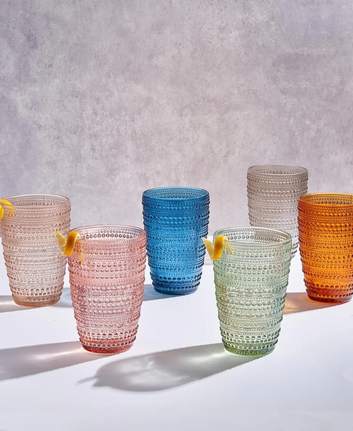 Hobnail Beaded Highball Muted Drinking Glasses Set of 6 - Image 2