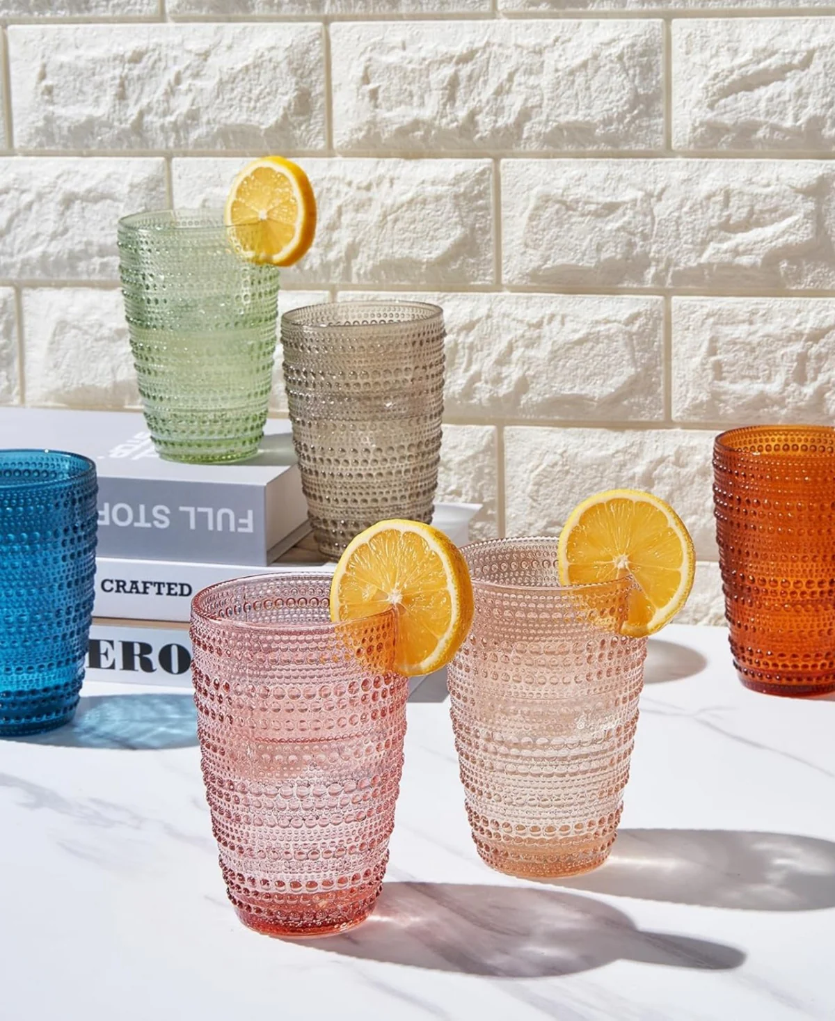 Hobnail Beaded Highball Muted Drinking Glasses Set of 6 - Image 4