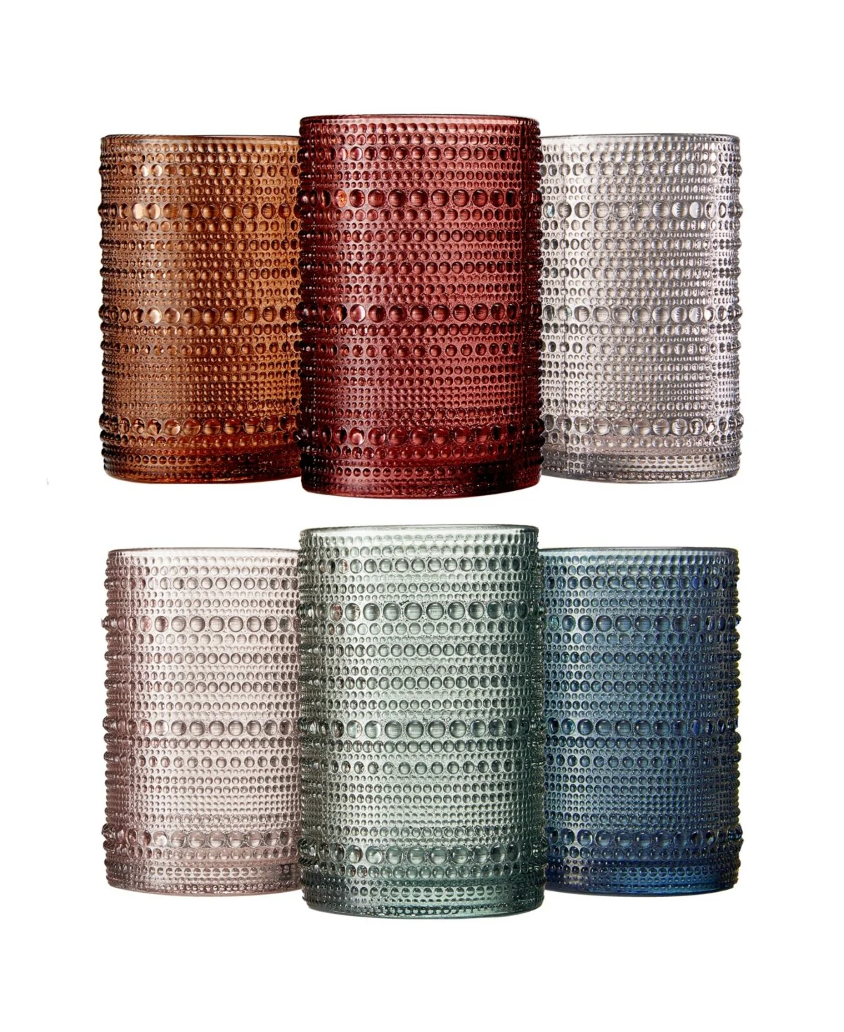 Hobnail Muted Pastel Glasses Set of 6
