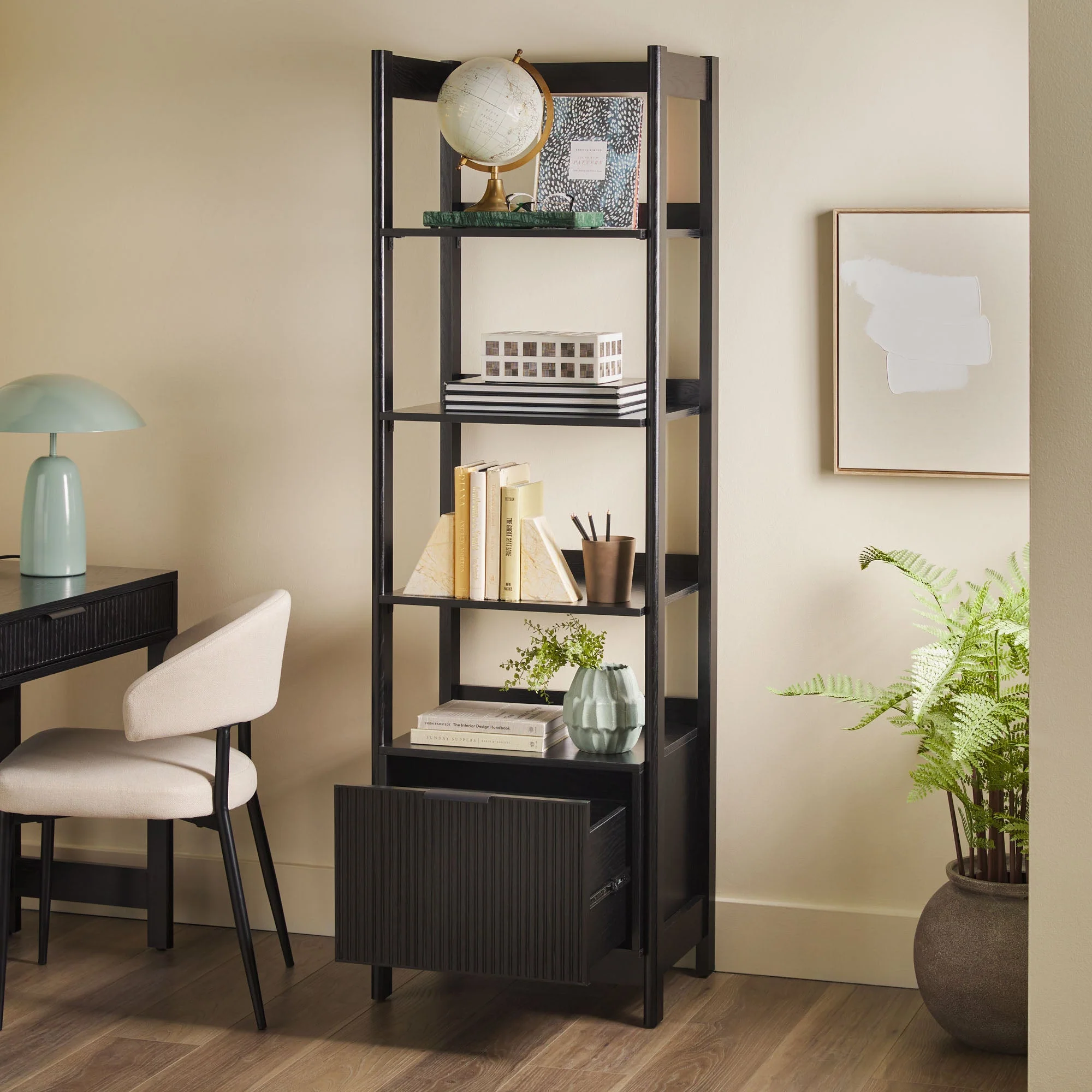 Jubilate Narrow Bookcase with Fluted Drawer and 4 Open Shelves - Image 17