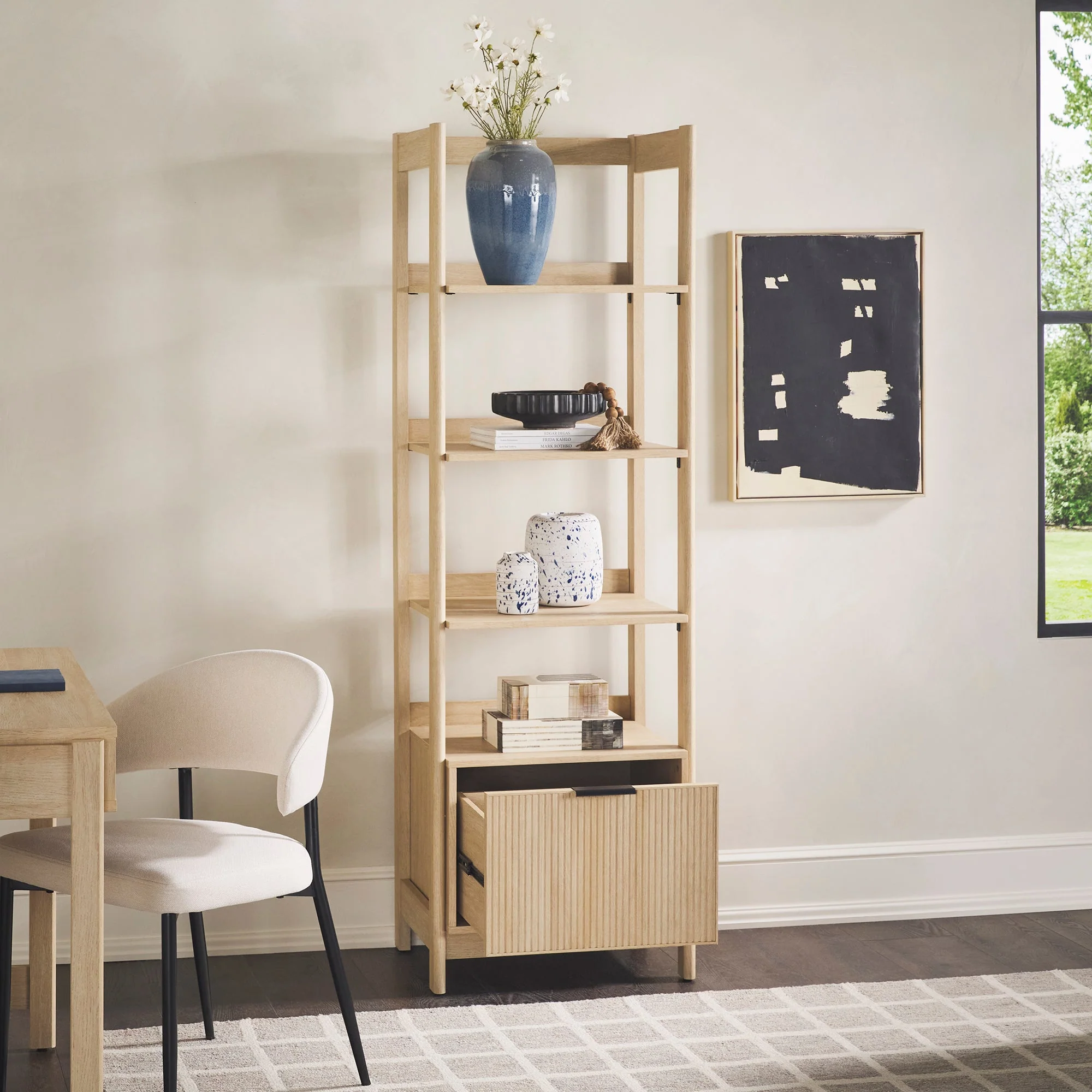 Jubilate Narrow Bookcase with Fluted Drawer and 4 Open Shelves - Image 7
