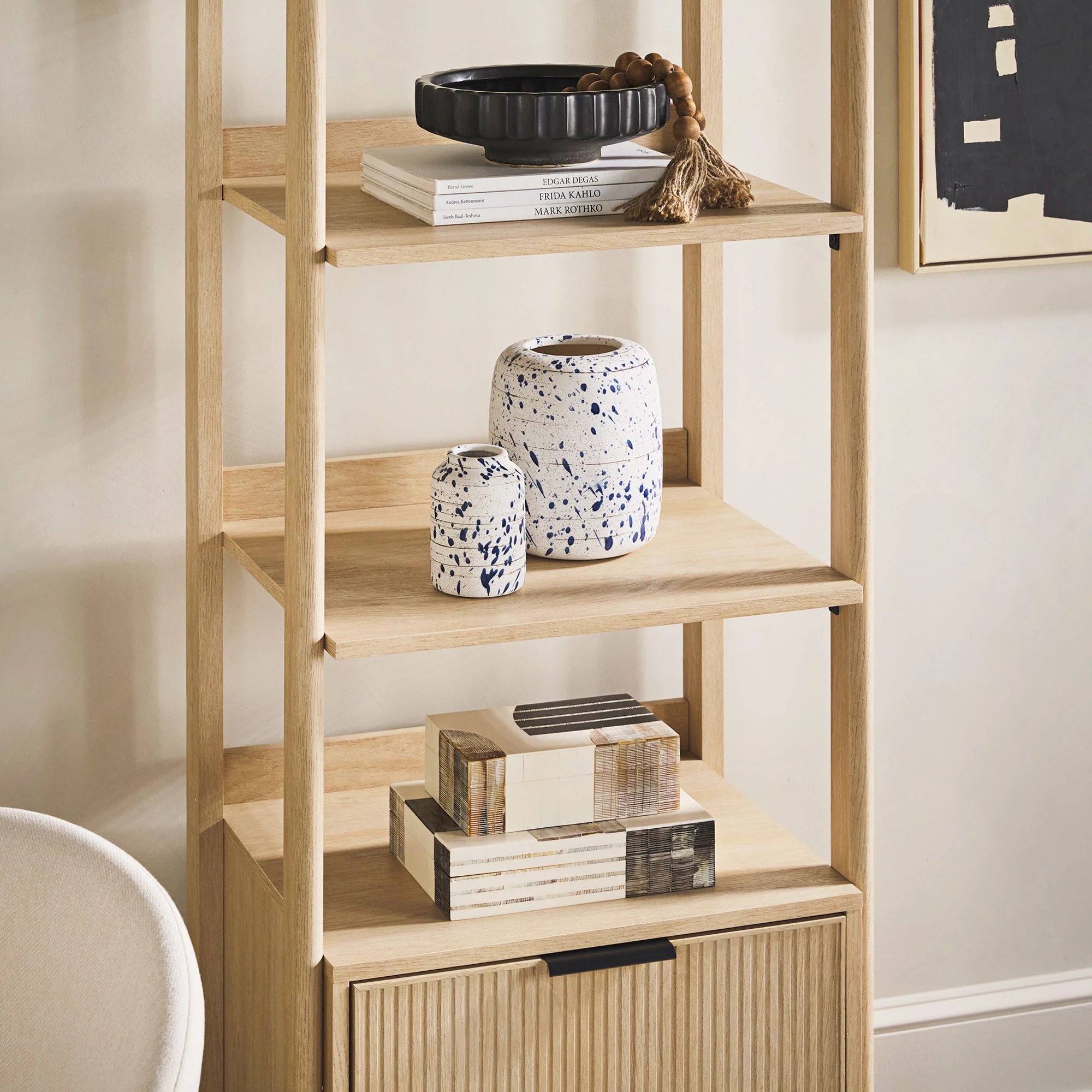 Jubilate Narrow Bookcase with Fluted Drawer and 4 Open Shelves - Image 8