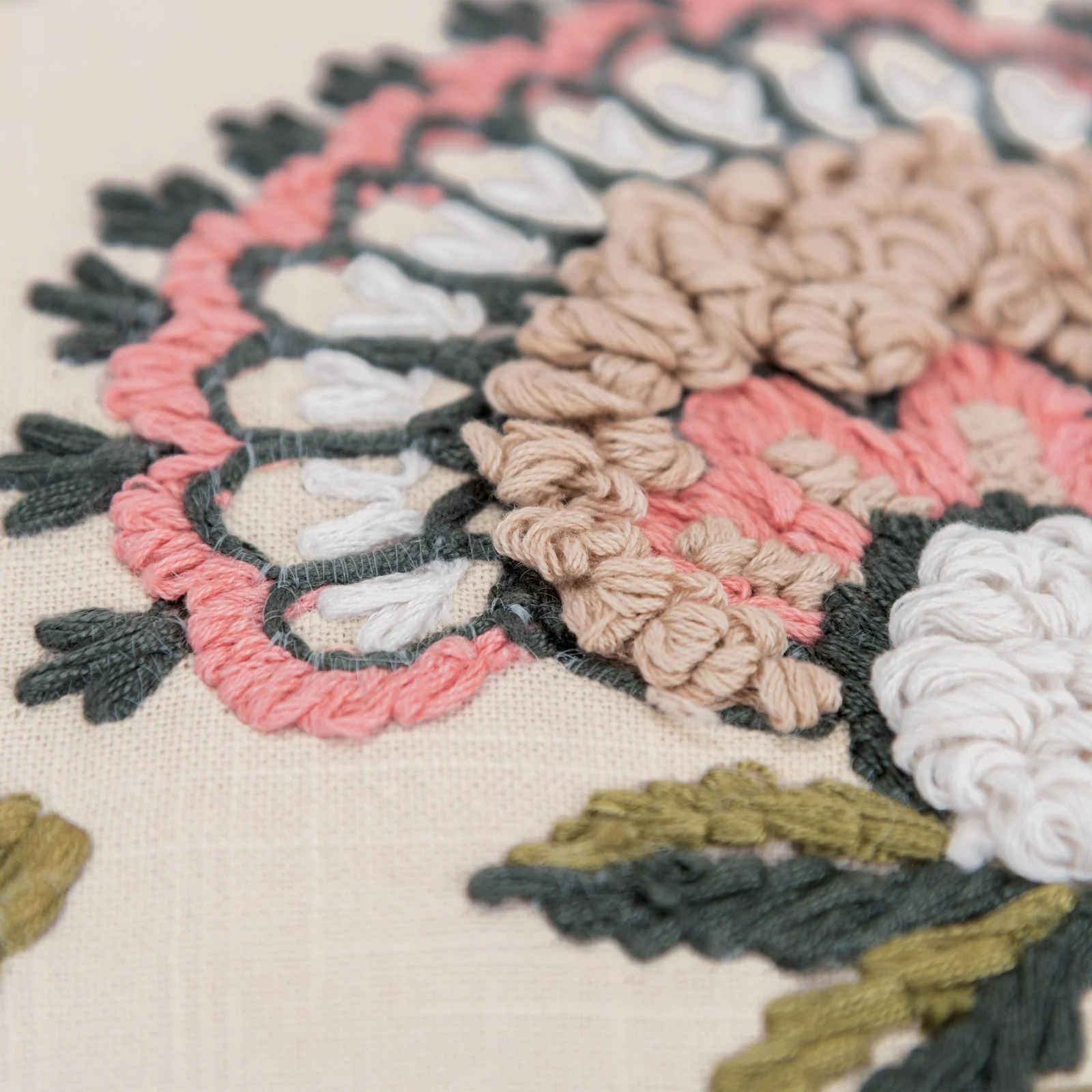 Knife Edge Embroidered Cotton Floral Decorative Throw Pillow - Image 3