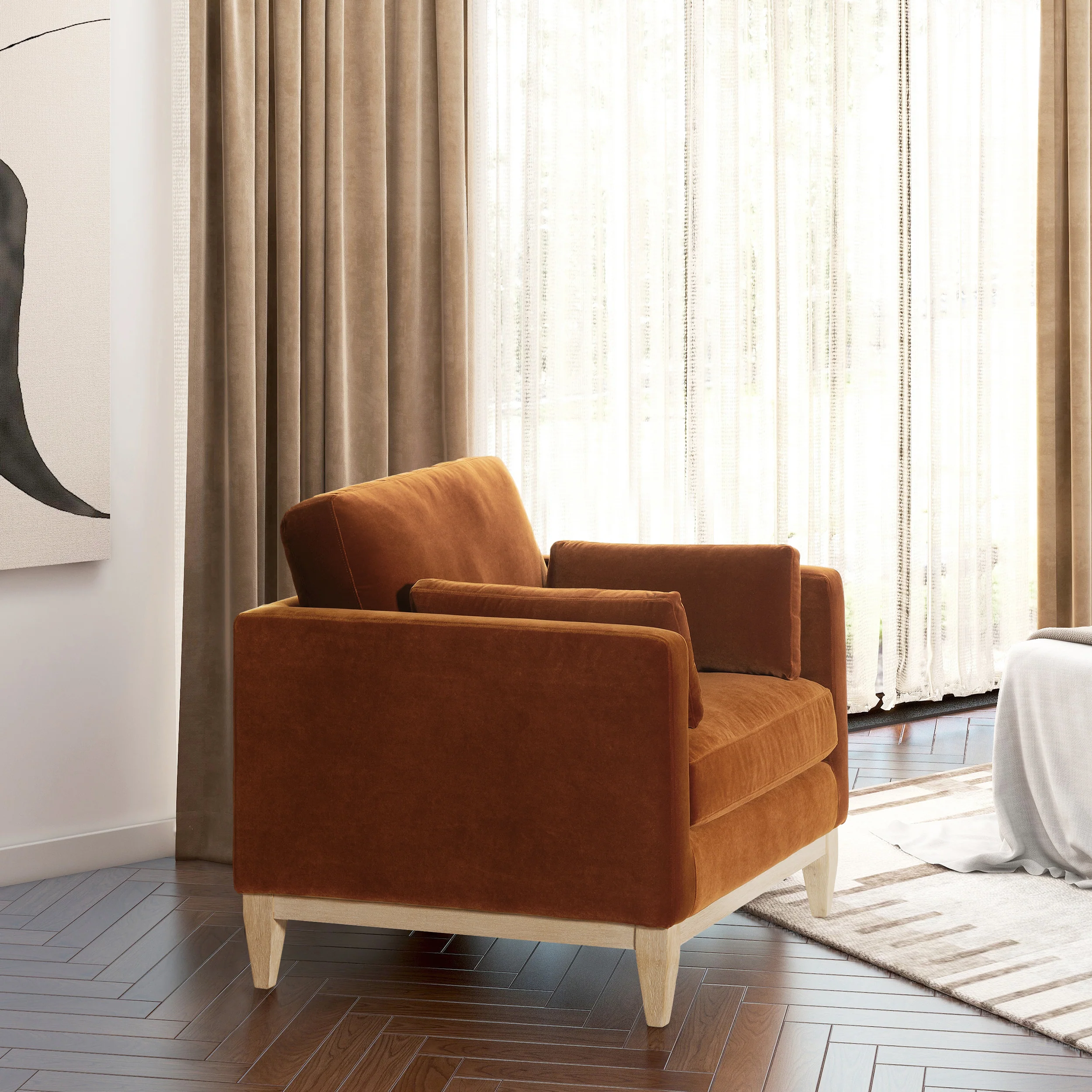 Knox 36' Modern Farmhouse Arm Chair, Burnt Orange   Performance Velvet - Image 2