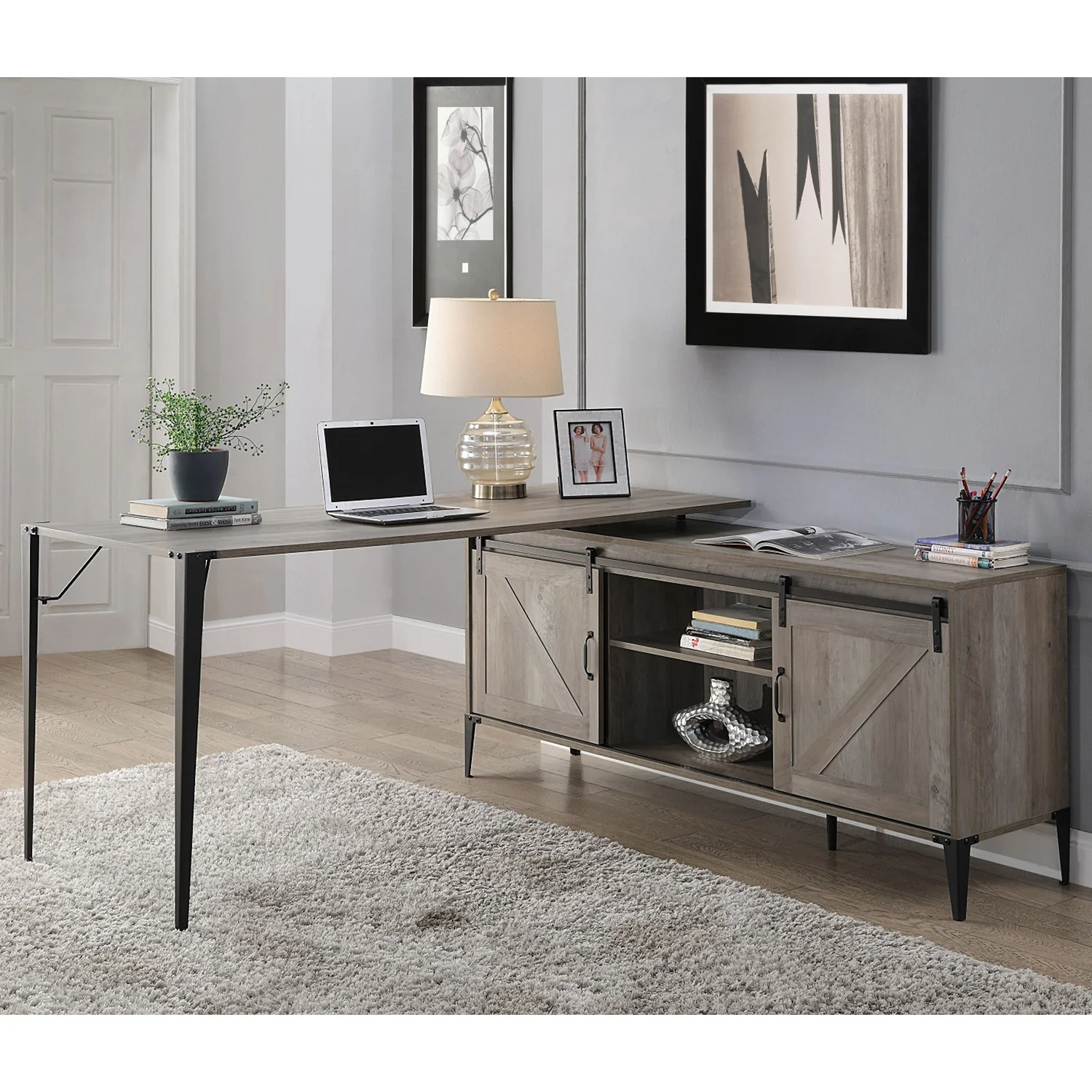L-Shape Writing Desk with Cabinet - Image 2