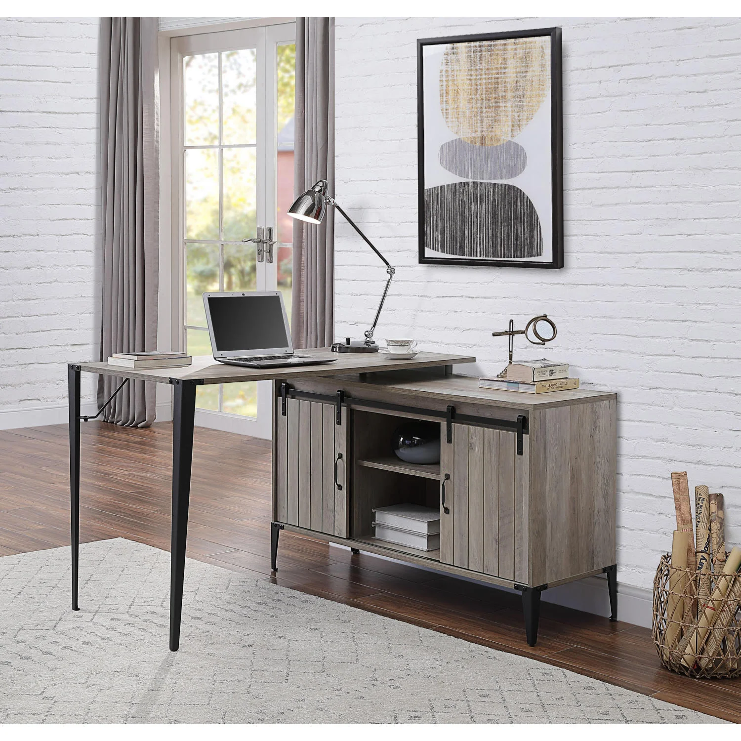 L-Shape Writing Desk with Side Cabinet - Image 2