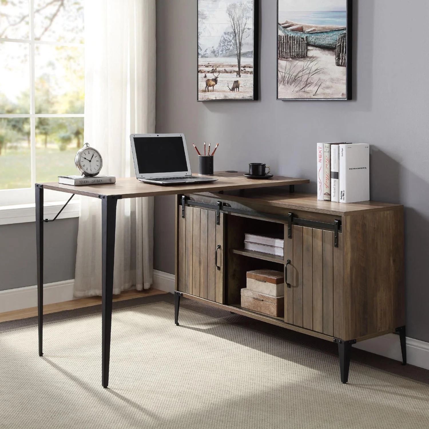 L-Shape Writing Desk with Side Cabinet - Image 7