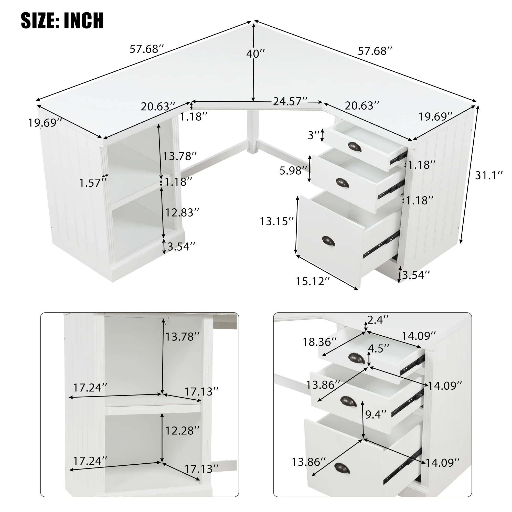 L Shaped Executive Desk with 2 Storage Cabinets and 3 Drawers - Image 4