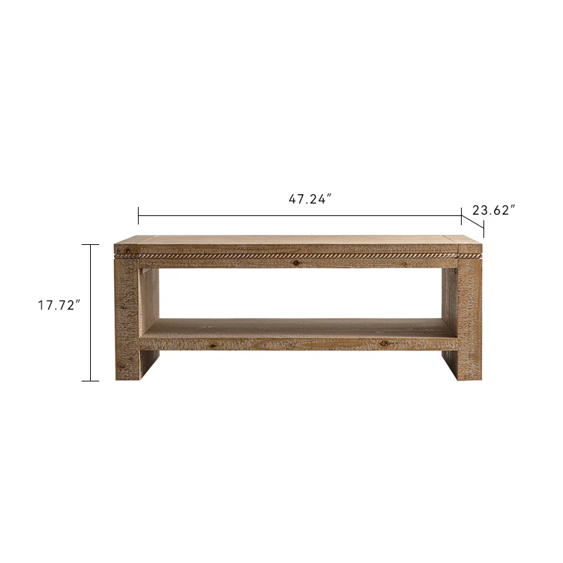 Large 2-Tier Rustic Coffee Table with Storage Shelf and Carved Detail - Image 7
